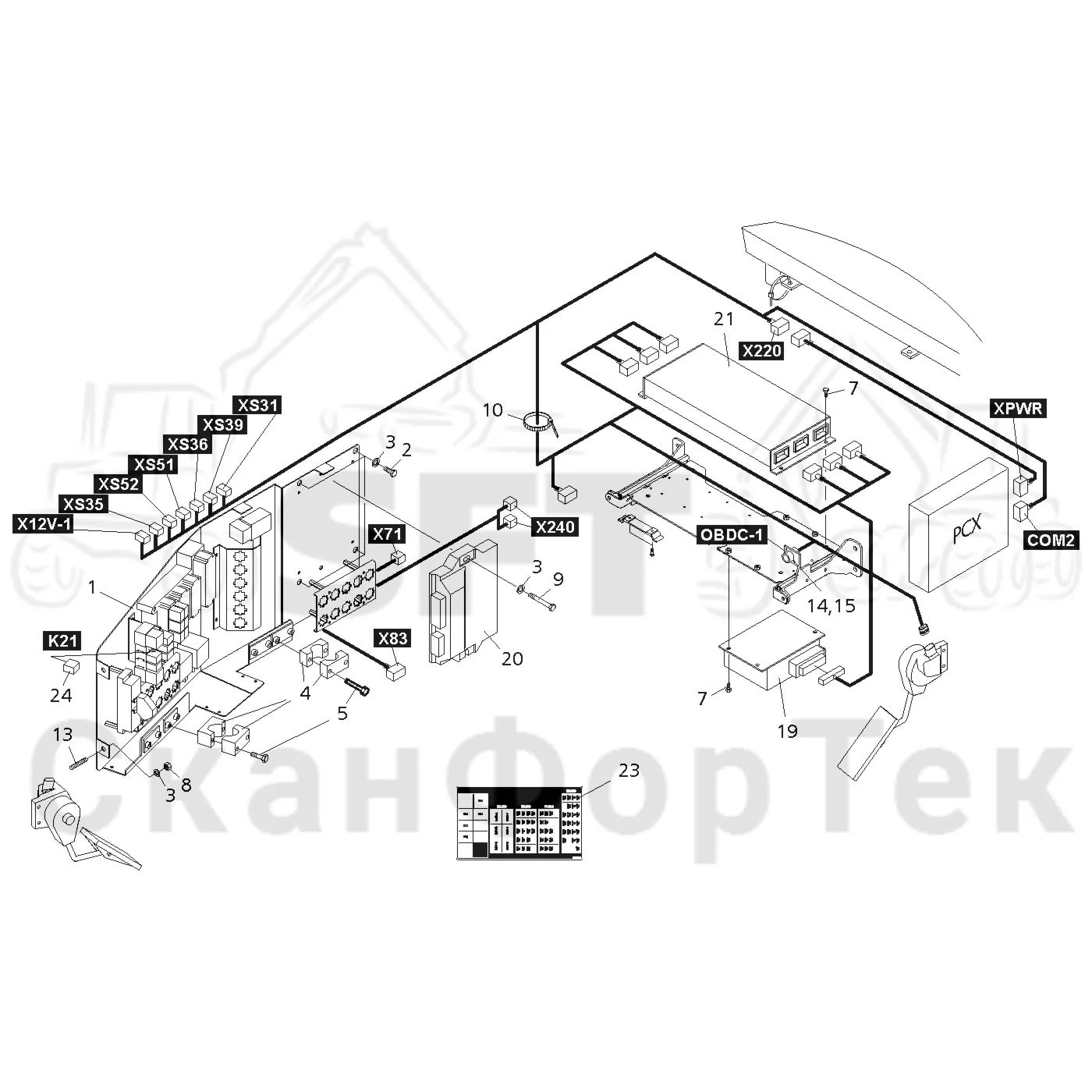 Схема: Valmet / Форвардер / Valmet 890.3 / Valmet 890.3 / Каталог запасных частей / Кабина / Электрический / Комплект электрооборудования кабины / Комплект электрооборудования кабины / Комплект электрооборудования кабины  310461-