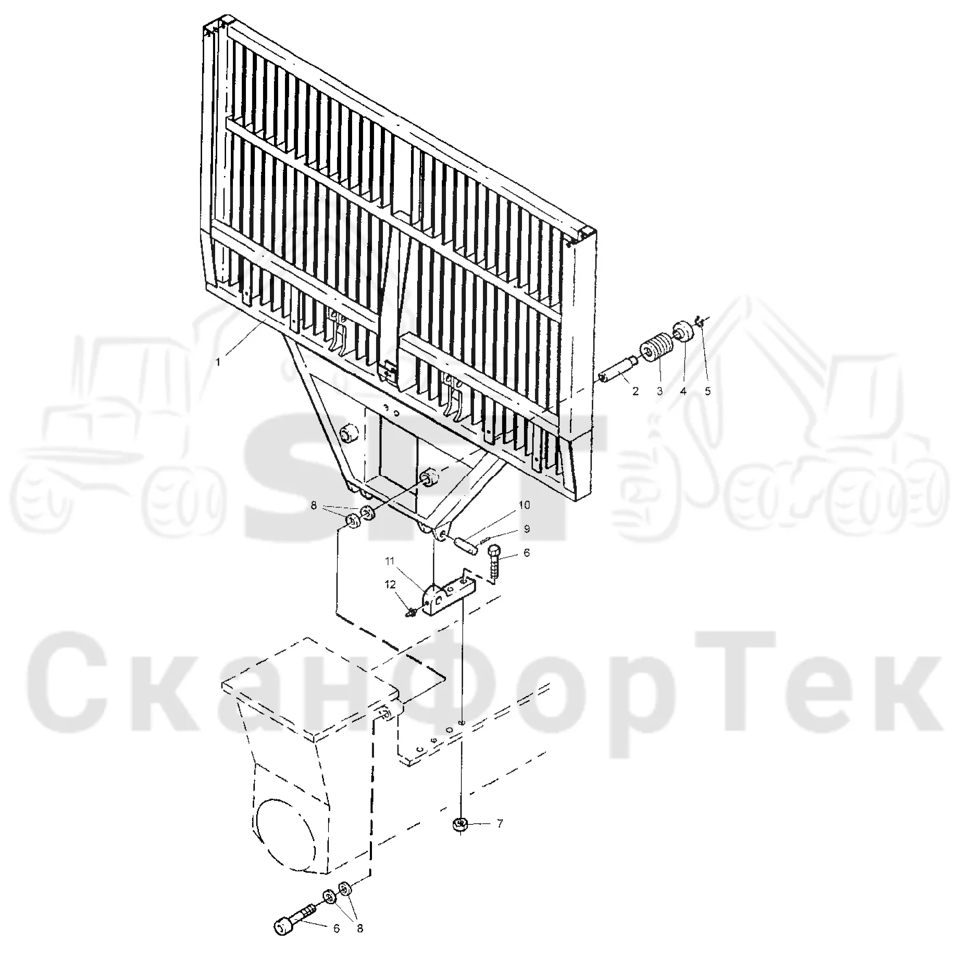 Схема: Valmet / Форвардер / Valmet 840.2 / Valmet 840.2 Ch. -211120 / Valmet 840.2 Ch. -211120 / Каталог запасных частей / шасси / Зона погрузки / Заслонка, фиксированная / Заслонка, фиксированная