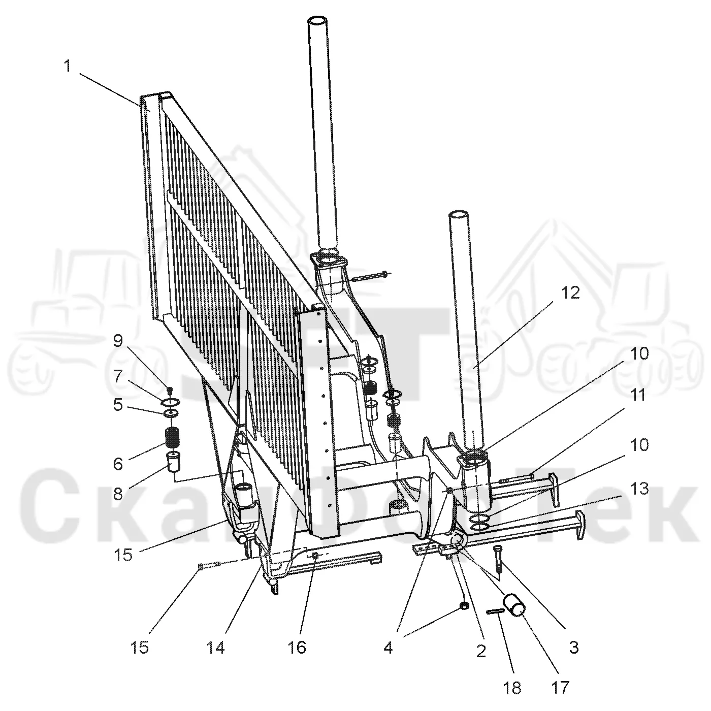Схема: Valmet / Форвардер / Valmet 840.2 / Valmet 840.2 Ch. 211121- / Valmet 840.2 Ch. 211121- / Каталог запасных частей / шасси / Зона погрузки / Gate hydraulic movable / Gate hydraulic movable