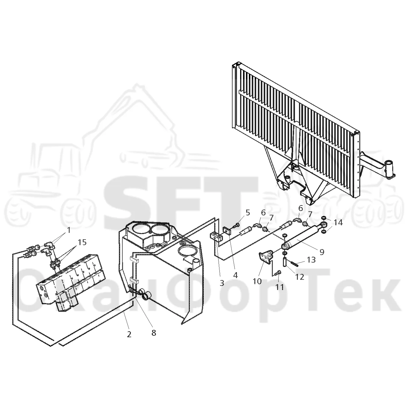 Схема: Valmet / Форвардер / Valmet 840.2 / Valmet 840.2  Ch. -211120 / Valmet 840.2  Ch. -211120 / Каталог запасных частей / шасси / Зона погрузки / Gate hydraulic movable / Gate movable hydraulics