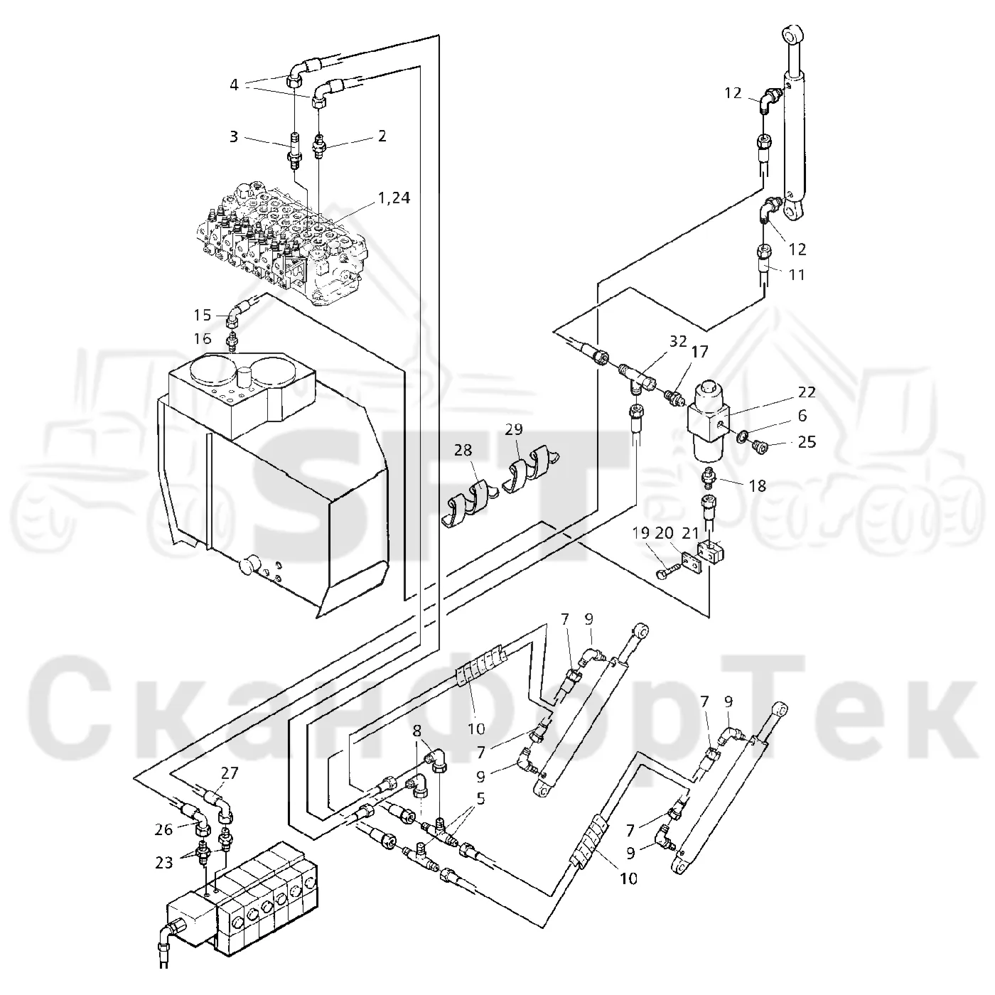 Схема: Valmet / Форвардер / Valmet 840.1 / Valmet 840.1 / Каталог запасных частей / шасси / Зона погрузки / Gate hydraulic movable / Gate expanding hydraulics