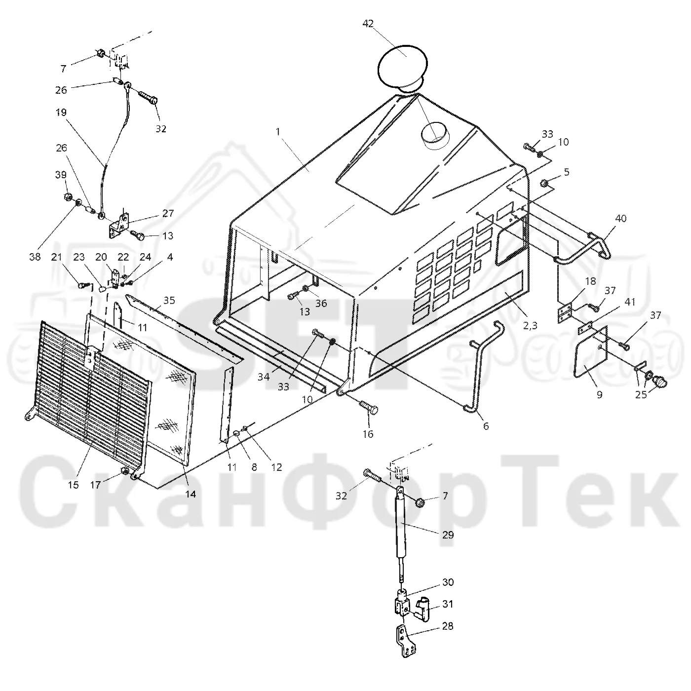 Схема: Valmet / Форвардер / Valmet 840.1 / Valmet 840.1 / Каталог запасных частей / шасси / Капоты и крышки / Капот двигателя Крышка / Капот двигателя Крышка