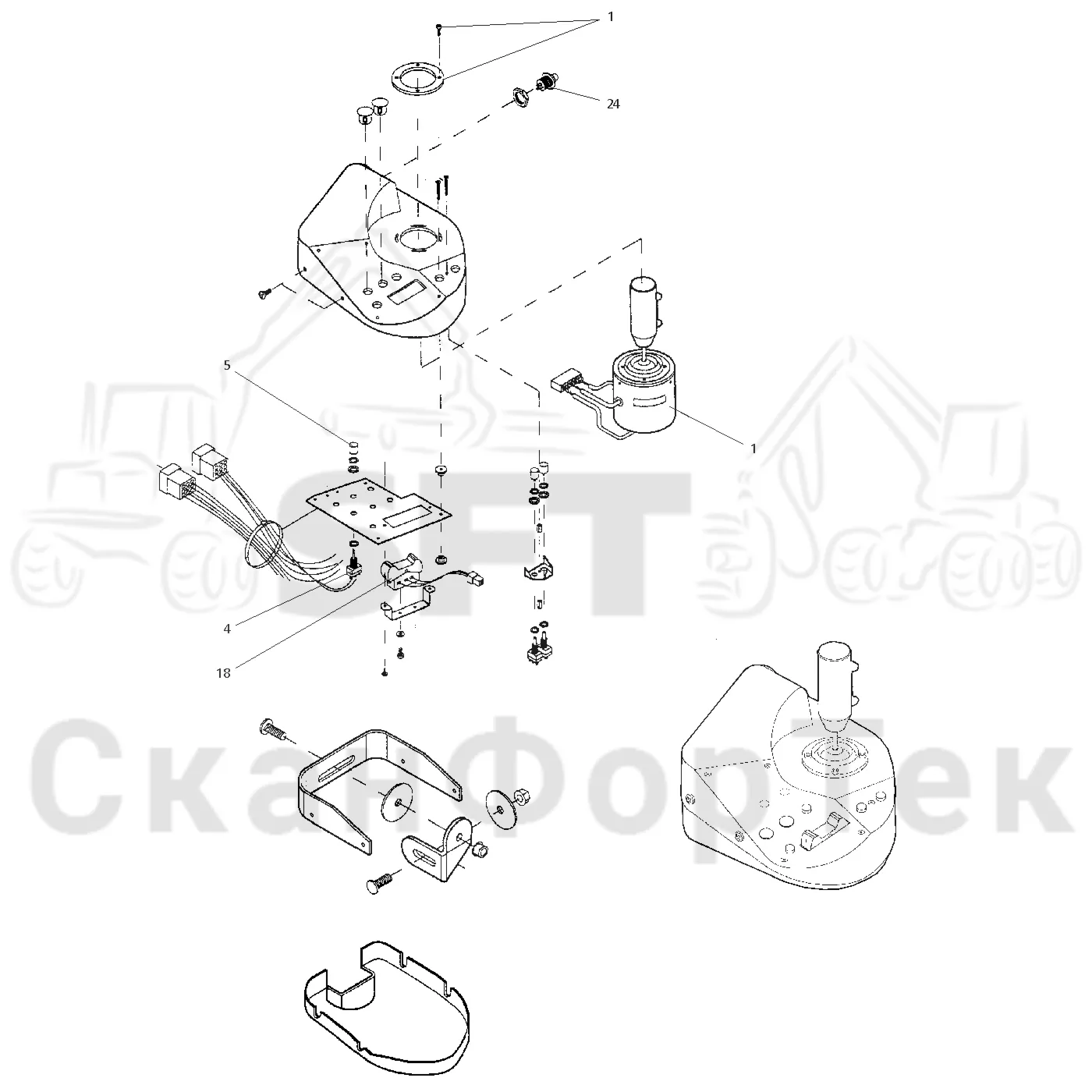Схема: Valmet / Форвардер / Valmet 860.1 / Valmet 860.1 Ch. 115421- / Valmet 860.1 Ch. 115421- / Каталог запасных частей / Система управления / Регулятор / Электрооборудование рычажного устройства / Рычаги управления правый