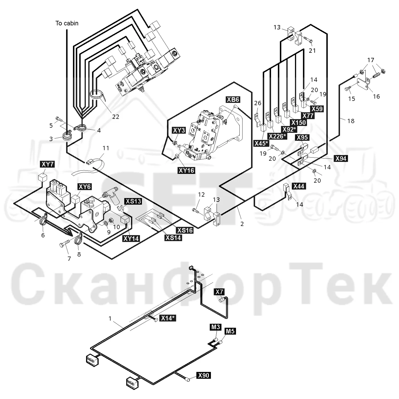 Схема: Valmet / Форвардер / Valmet 860.4 / Valmet 860.4 / Каталог запасных частей / шасси / Электрический Оборудование / Комплект кабелей передней рамы / Комплект кабелей передней рамы / Комплект кабелей передней рамы