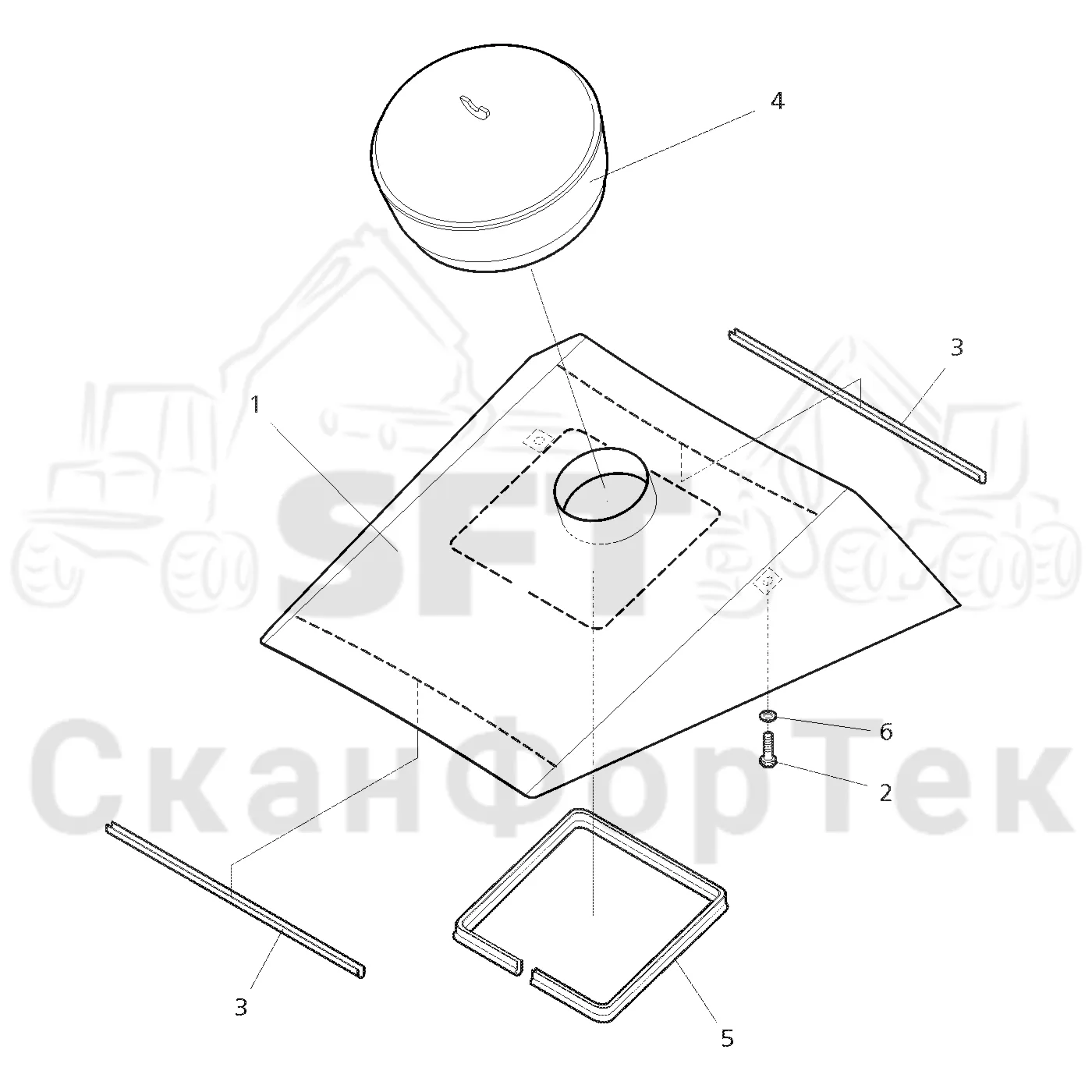 Схема: Valmet / Форвардер / Valmet 840.3 / Valmet 840.3  Ch. -311173 / Valmet 840.3  Ch. -311173 / Каталог запасных частей / шасси / Капоты и крышки / Капот двигателя Крышка / Воздушный фильтр подкапотного циклонного уловителя