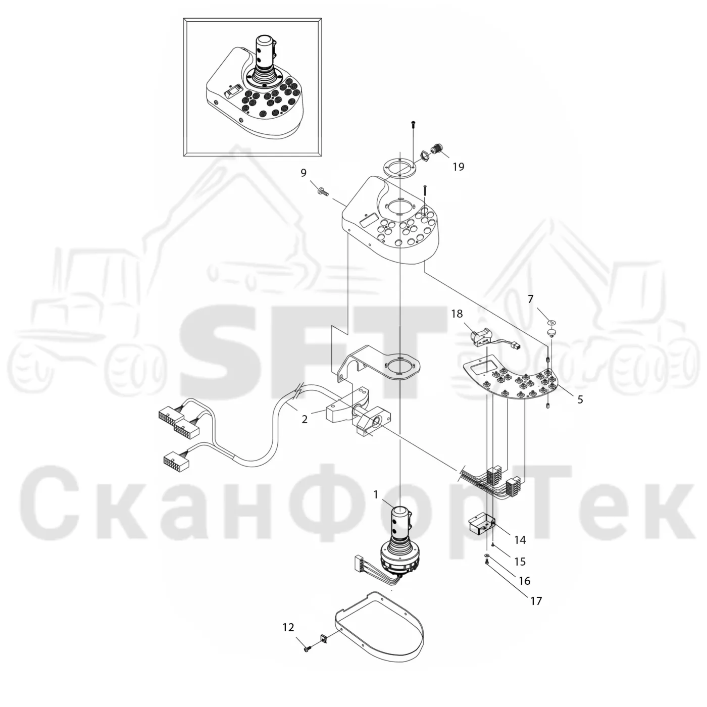 Схема: Valmet / Форвардер / Valmet 830.3 / Valmet 830.3 / Каталог запасных частей / Система управления / Регулятор / Электрический набор Малогабаритные рычаги / Электрический набор Малогабаритные рычаги 311221- / Рычаги управления правый