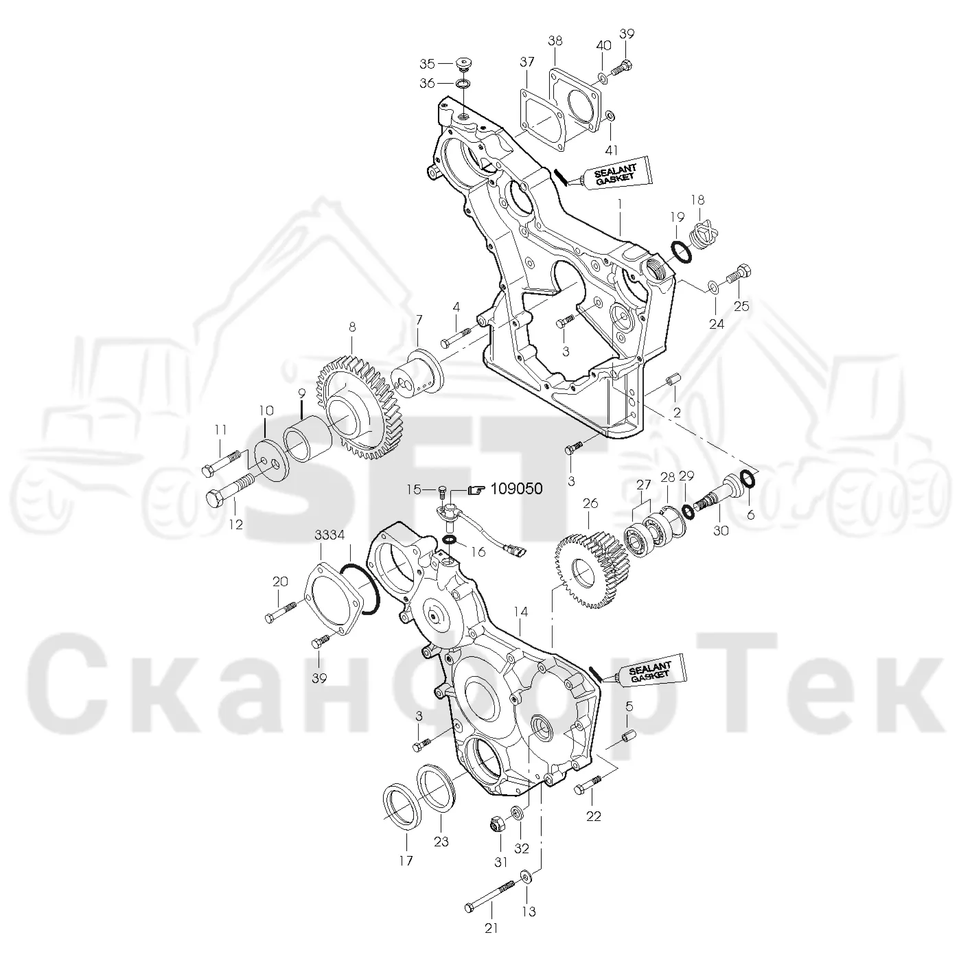 Схема: Valmet / Лесозаготовительные машины / Valmet 901.3 / Valmet 901.3 Ch. 311191- / Valmet 901.3 Ch. 311191- / Каталог запасных частей / Двигатель / Двигатель -311345 / Блок двигателя / Корпус редуктора