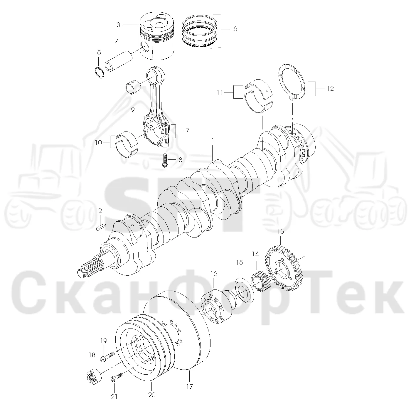 Схема: Valmet / Форвардер / Valmet 860.3 / Valmet 860.3 / Каталог запасных частей / Двигатель / Двигатель -311350 / Блок двигателя / Коленвал