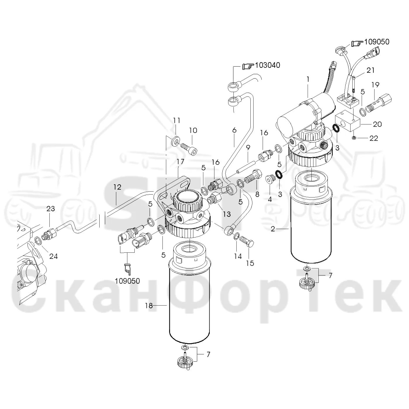 Схема: Valmet / Лесозаготовительные машины / Valmet 901.3 / Valmet 901.3 Ch. 311191- / Valmet 901.3 Ch. 311191- / Каталог запасных частей / Двигатель / Двигатель -311345 / Топливная система / Топливный фильтр