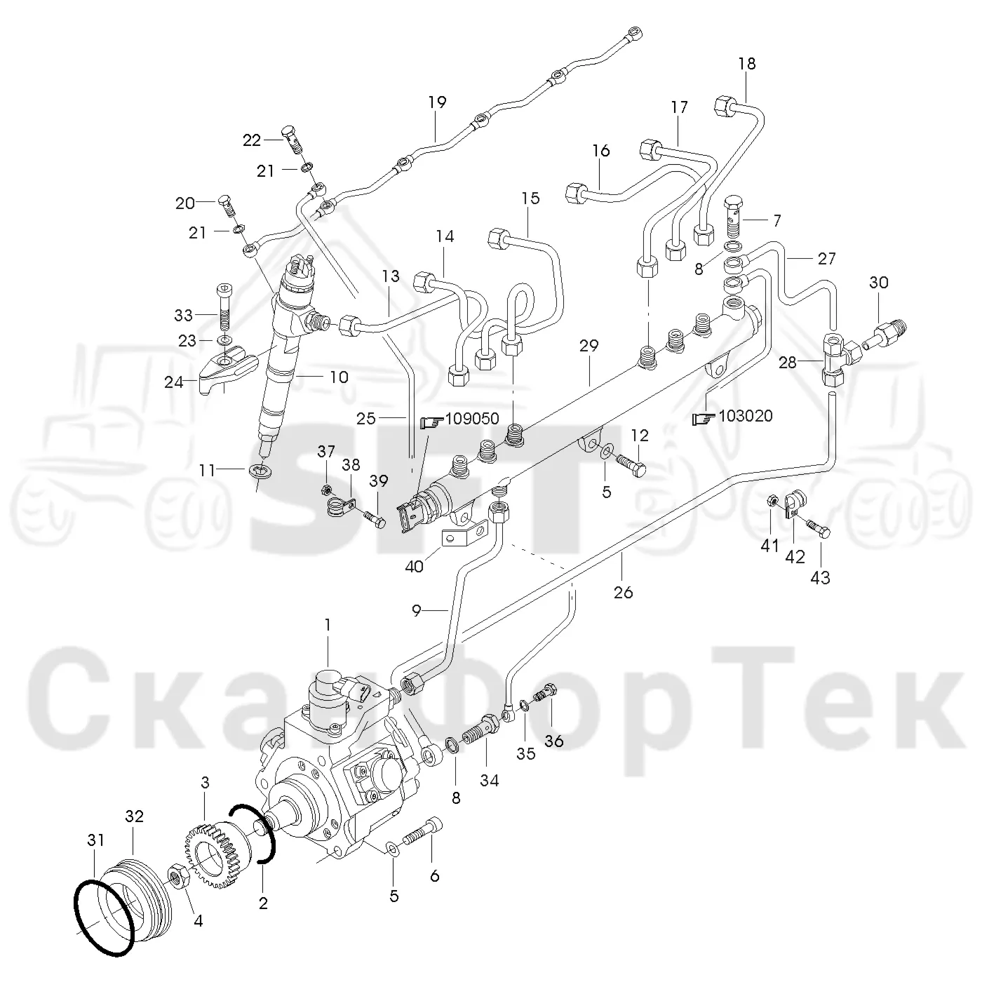 Схема: Valmet / Форвардер / Valmet 860.3 / Valmet 860.3 / Каталог запасных частей / Двигатель / Двигатель  -311350 / Топливная система / Инжекторный насос