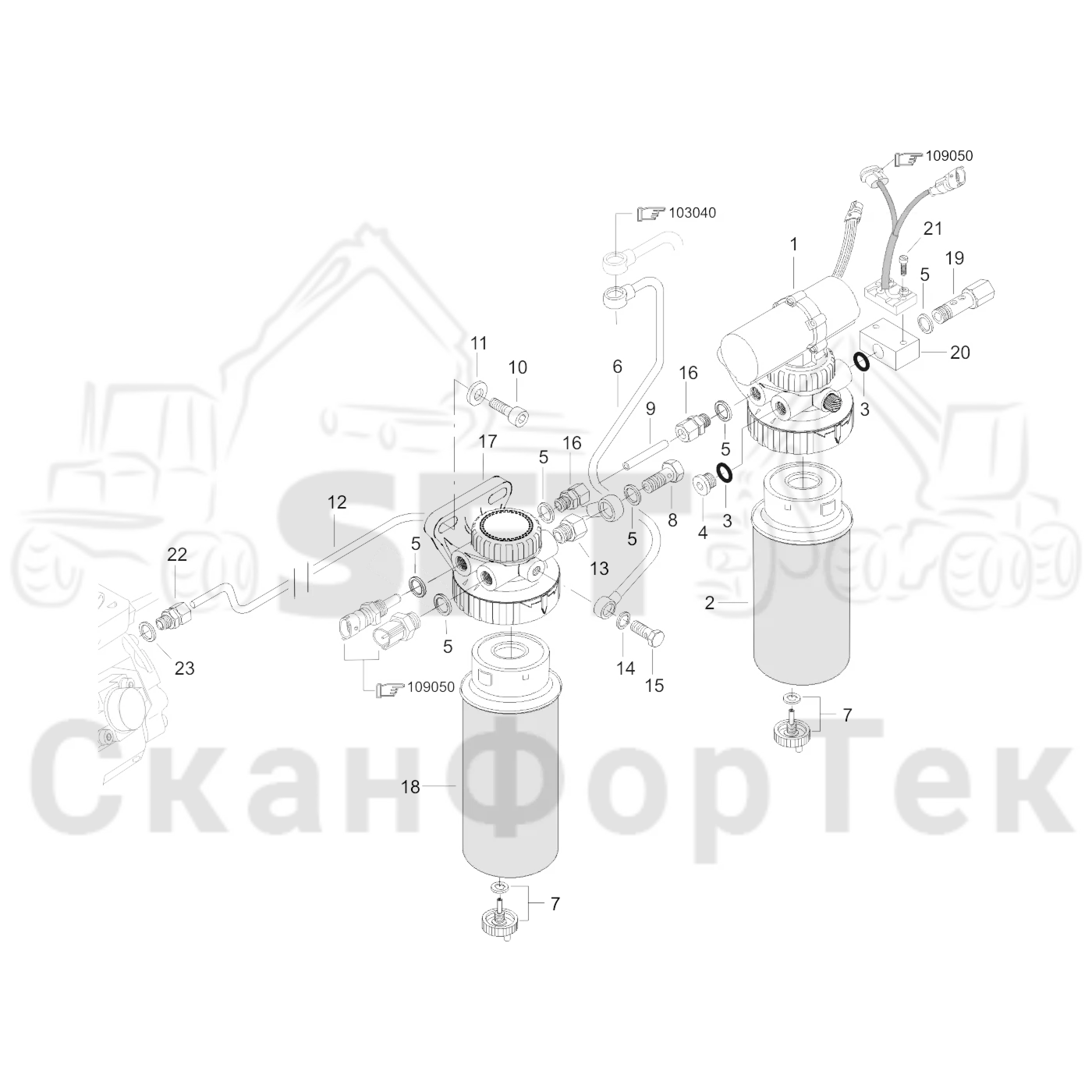 Схема: Valmet / Форвардер / Valmet 840.3 / Valmet 840.3 Ch. 311174- / Valmet 840.3 Ch. 311174- / Каталог запасных частей / Двигатель / Двигатель 312060- / Топливная система / Топливный фильтр