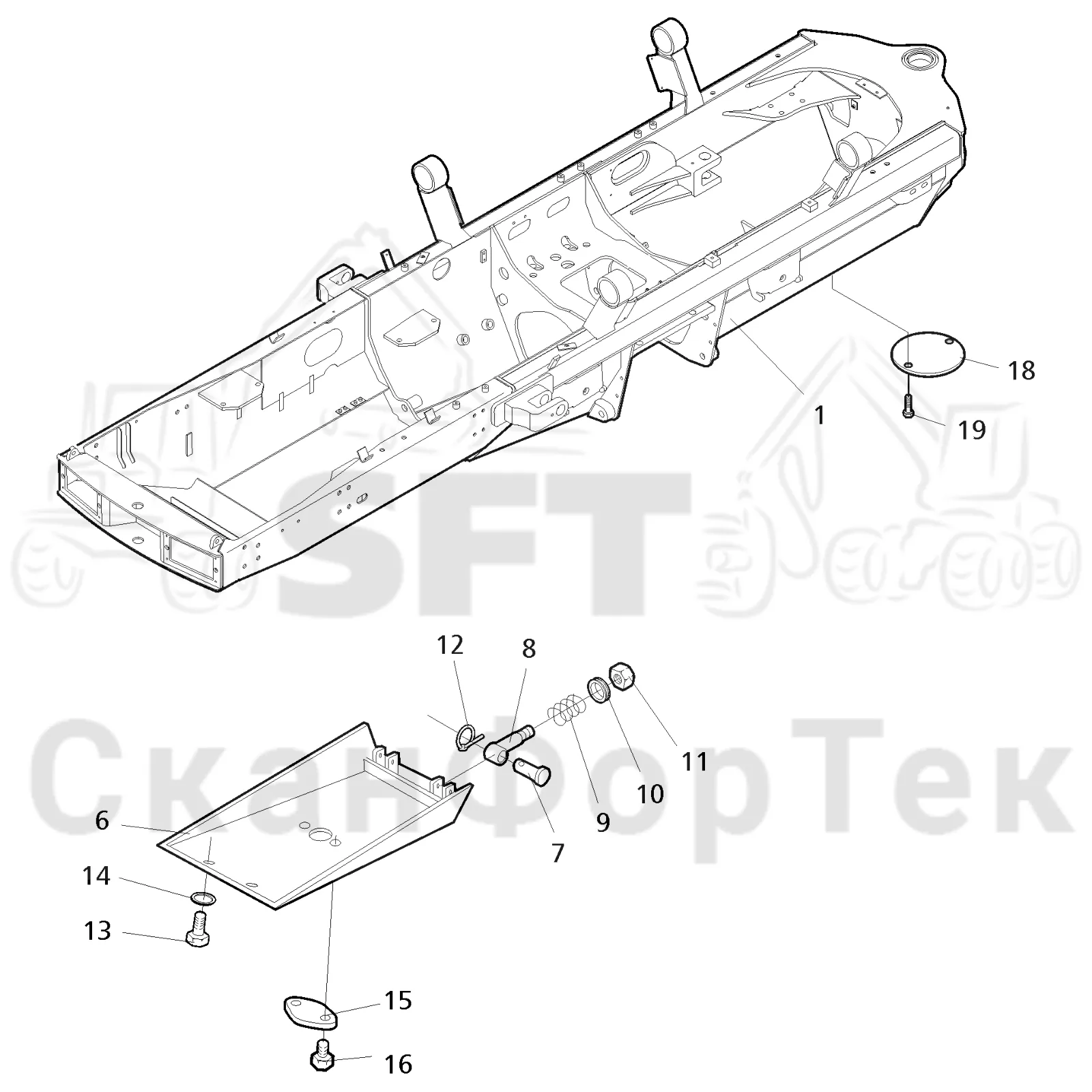 Схема: Valmet / Форвардер / Valmet 840.3 / Valmet 840.3 Ch. -311173 / Valmet 840.3 Ch. -311173 / Каталог запасных частей / шасси / Рамы / Рама, передняя на 6 колес / Рама