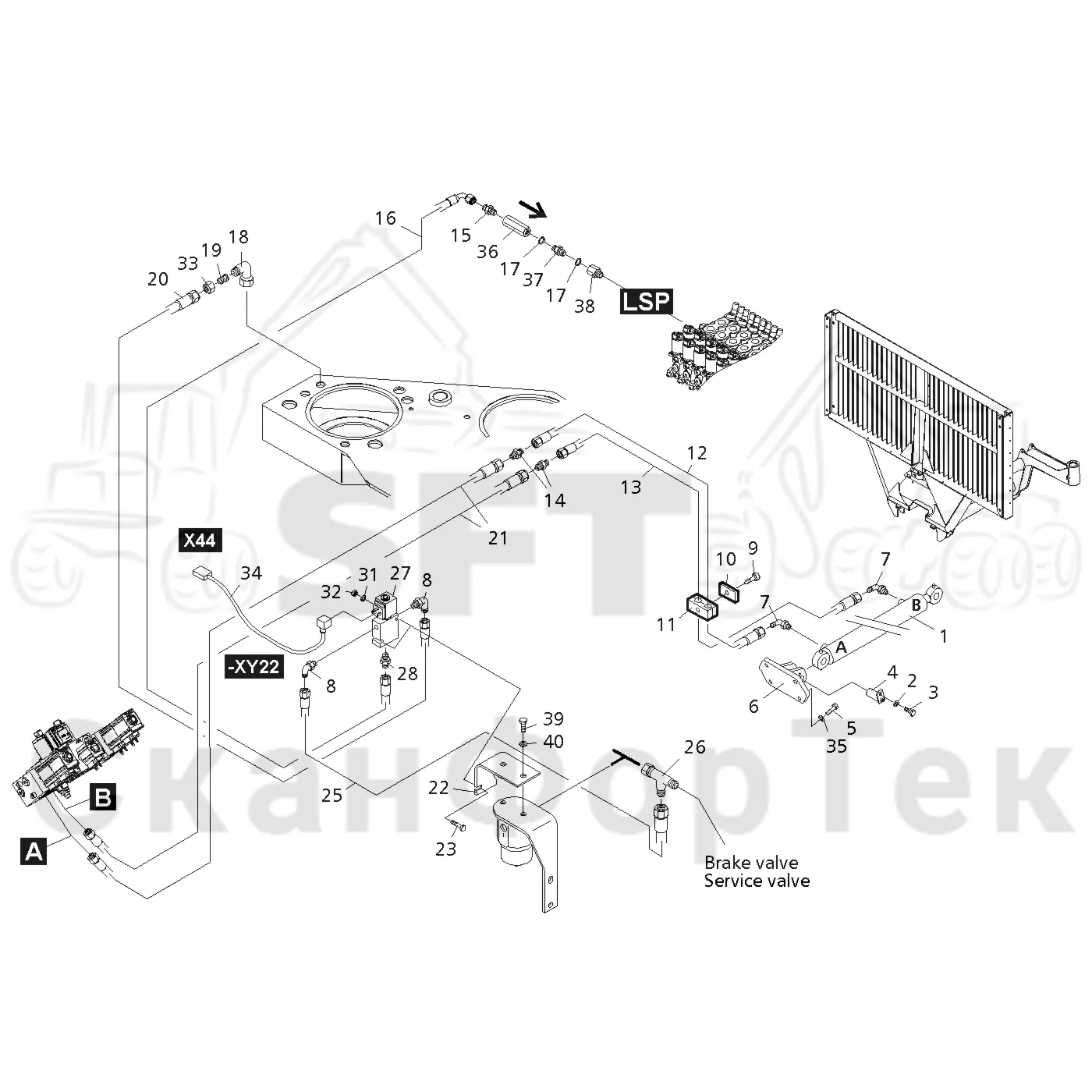 Схема: Valmet / Форвардер / Valmet 840.3 / Valmet 840.3  Ch. -311173 / Valmet 840.3  Ch. -311173 / Каталог запасных частей / шасси / Зона погрузки / Gate hydraulic movable / Gate movable hydraulics