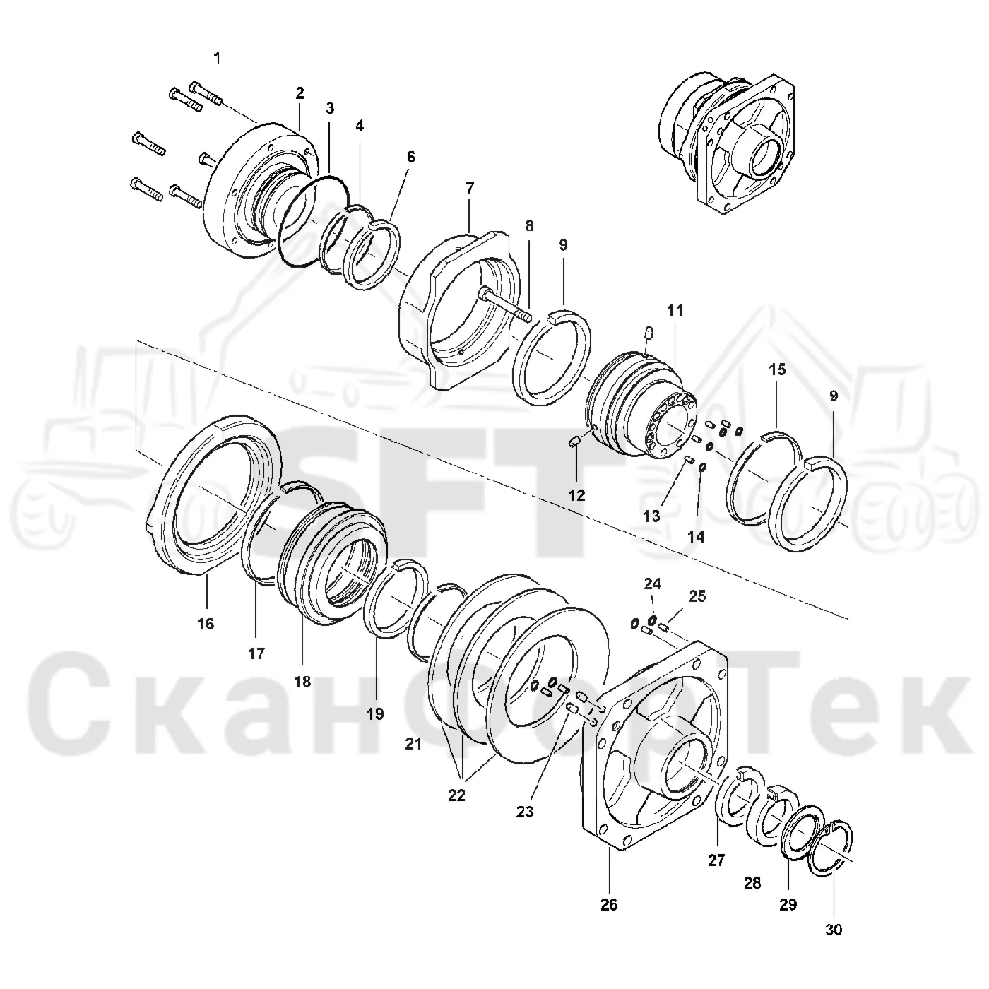 Схема: Valmet / Форвардер / Valmet 860.1 / Valmet 860.1 Ch. 115421- / Valmet 860.1 Ch. 115421- / Каталог запасных частей / Коробка передач / Мост каретки / каретки / Тормозной цилиндр