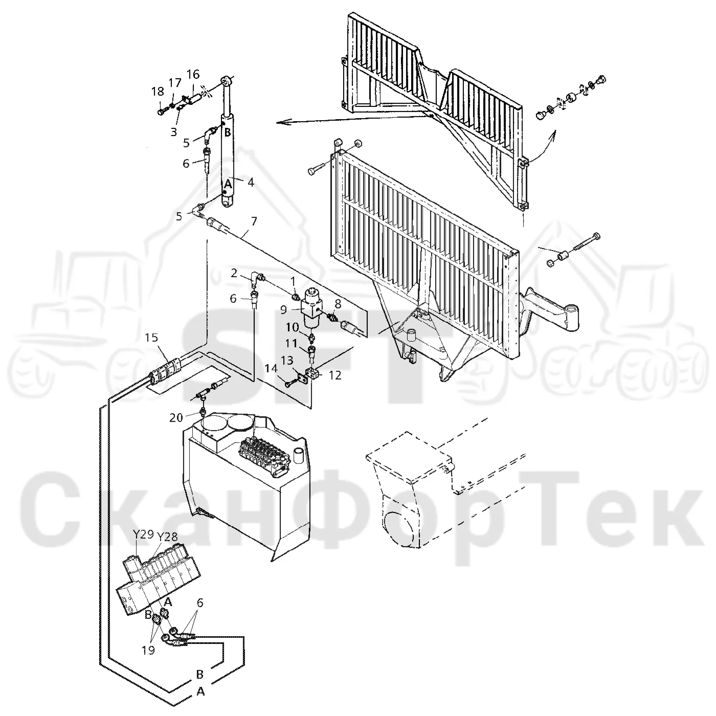 Схема: Valmet / Форвардер / Valmet 890.2 / Valmet 890.2 / Каталог запасных частей / шасси / Зона погрузки / Gate upper part / Gate upper part