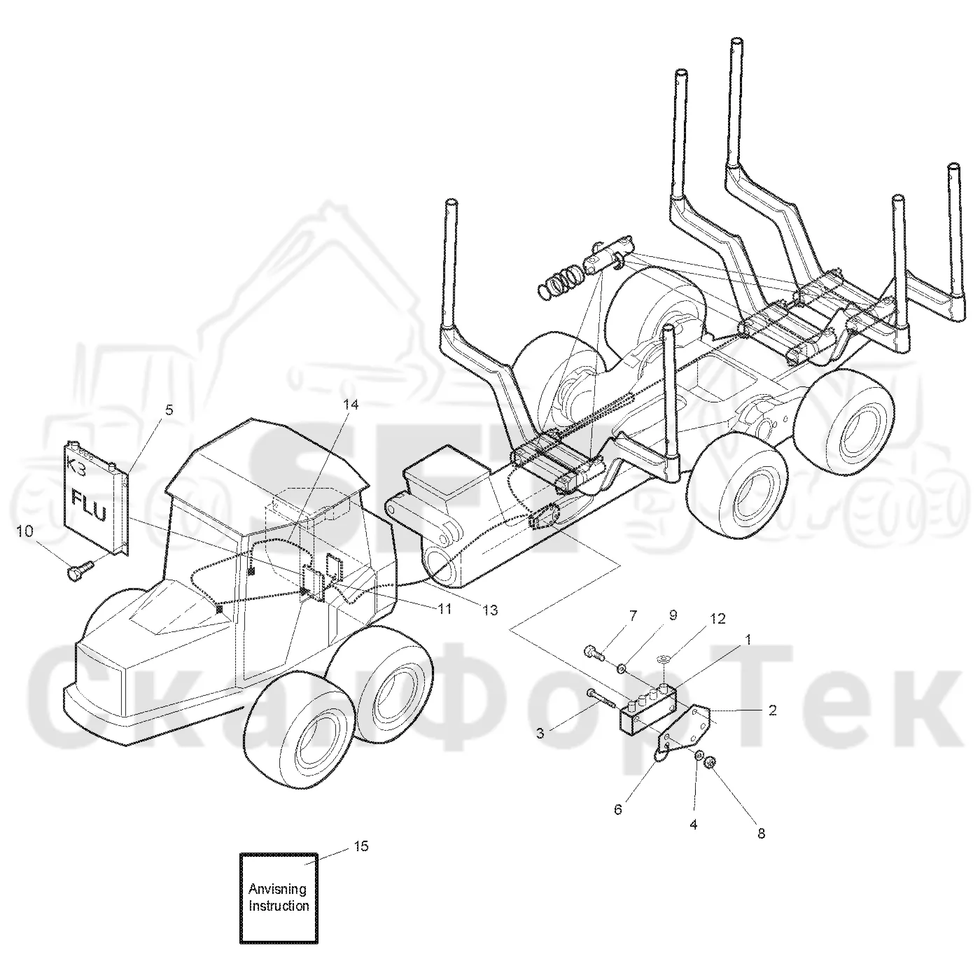 Схема: Valmet / Форвардер / Valmet 890.2 / Valmet 890.2 / Каталог запасных частей / шасси / Зона погрузки / Взвешивающее устройство / Измерительное оборудование