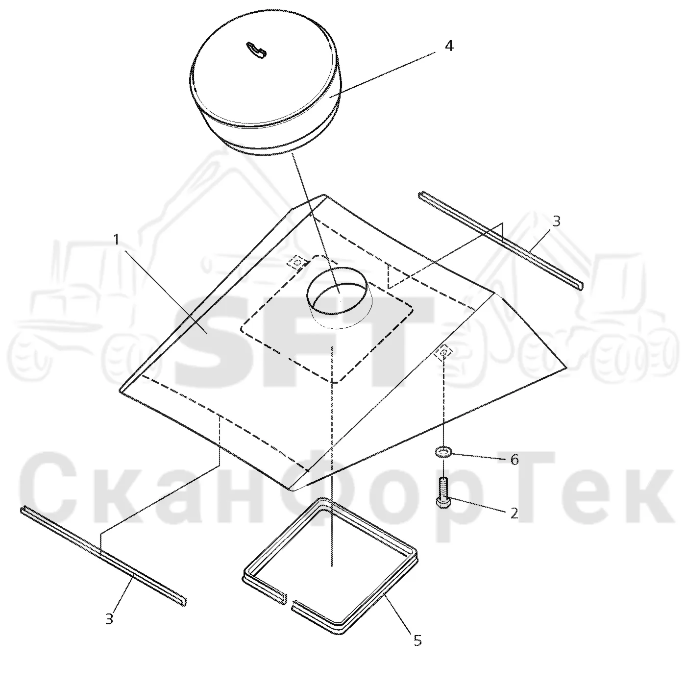 Схема: Valmet / Форвардер / Valmet 890.2 / Valmet 890.2 / Каталог запасных частей / шасси / Капоты и крышки / Капот двигателя Крышка / Воздушный фильтр подкапотного циклонного уловителя