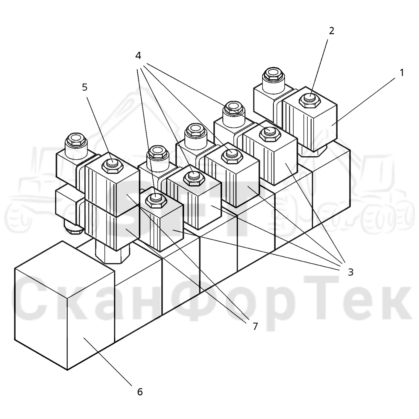 Схема: Valmet / Форвардер / Valmet 890.2 / Valmet 890.2 / Каталог запасных частей / Гидравлика / Клапан обслуживания / Клапан обслуживания на 6 колес / Запасные части клапана обслуживания