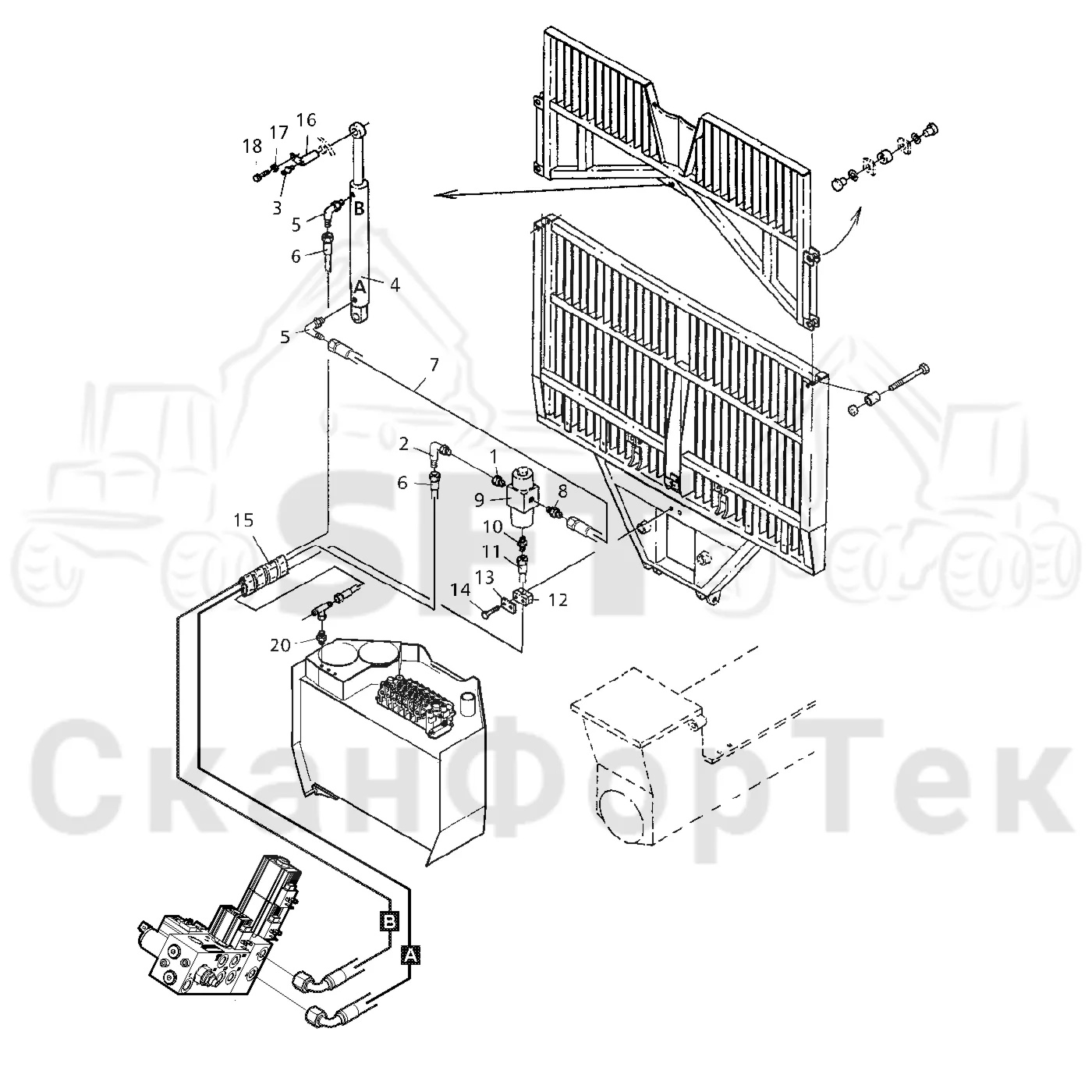 Схема: Valmet / Форвардер / Valmet 890.3 / Valmet 890.3 / Каталог запасных частей / шасси / Зона погрузки / Gate upper part / Gate upper part