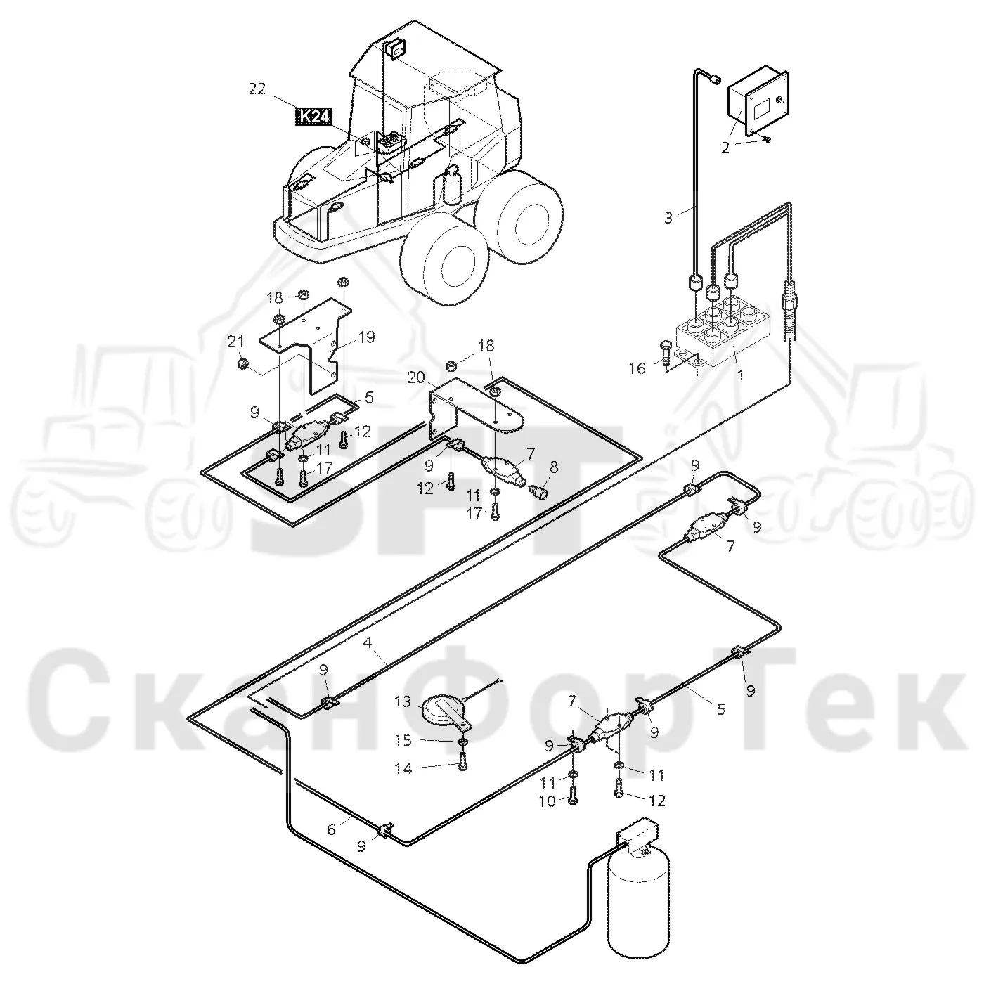 Схема: Valmet / Форвардер / Valmet 890.3 / Valmet 890.3 / Каталог запасных частей / шасси / Пожаротушение / Комплект электрооборудования пожаротушения / Комплект электрооборудования пожаротушения -310370