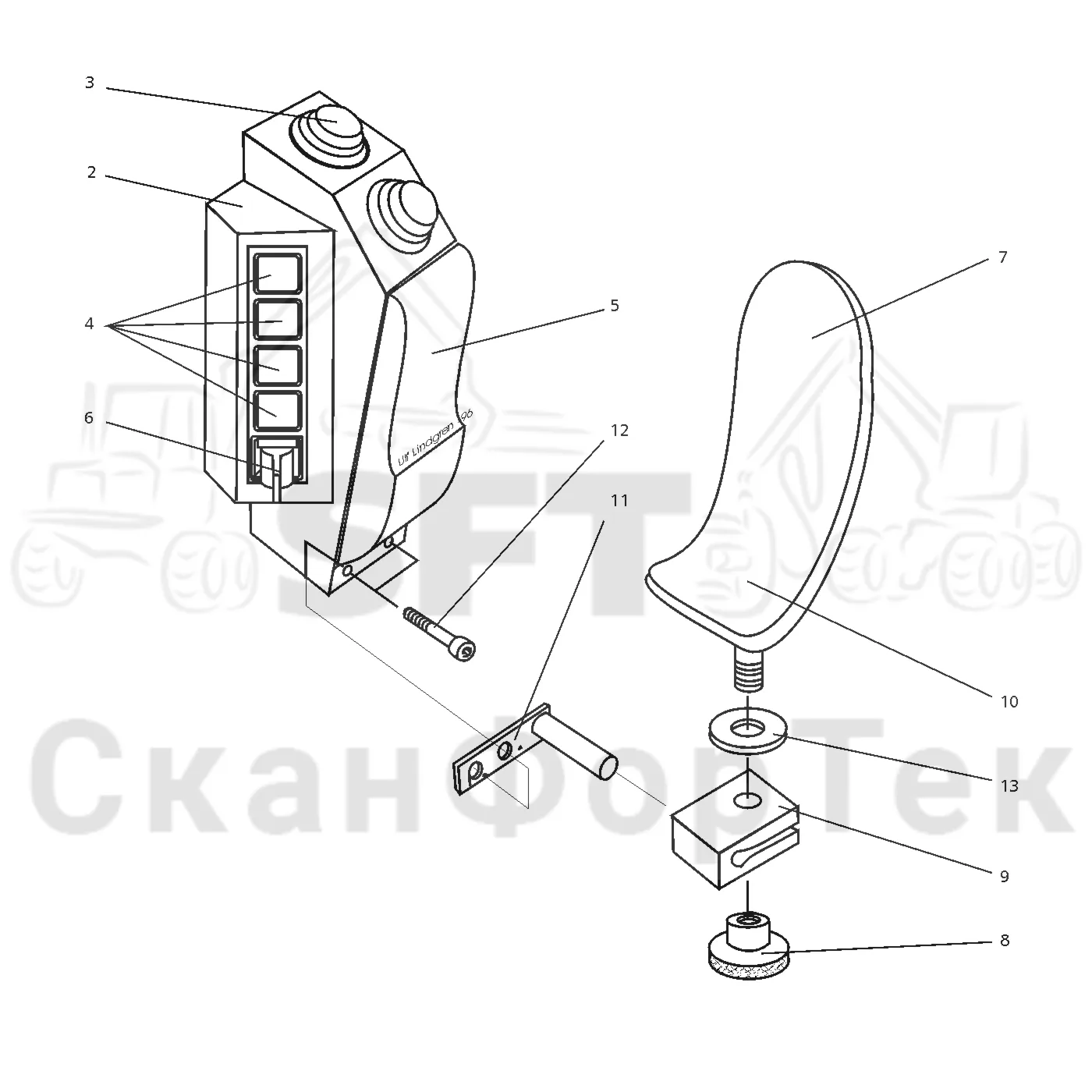 Схема: Valmet / Лесозаготовительные машины / Valmet 901.2 / Valmet 901.2 Ch. -211060 / Valmet 901.2 Ch. -211060 / Каталог запасных частей / Лесозаготовительное оборудование / Головка лесозаготовительной машины / Valmet 945.1 / Valmet 945.1 / Каталог запасных частей / шасси / Ручка манипулятора правая Vмм 2000
