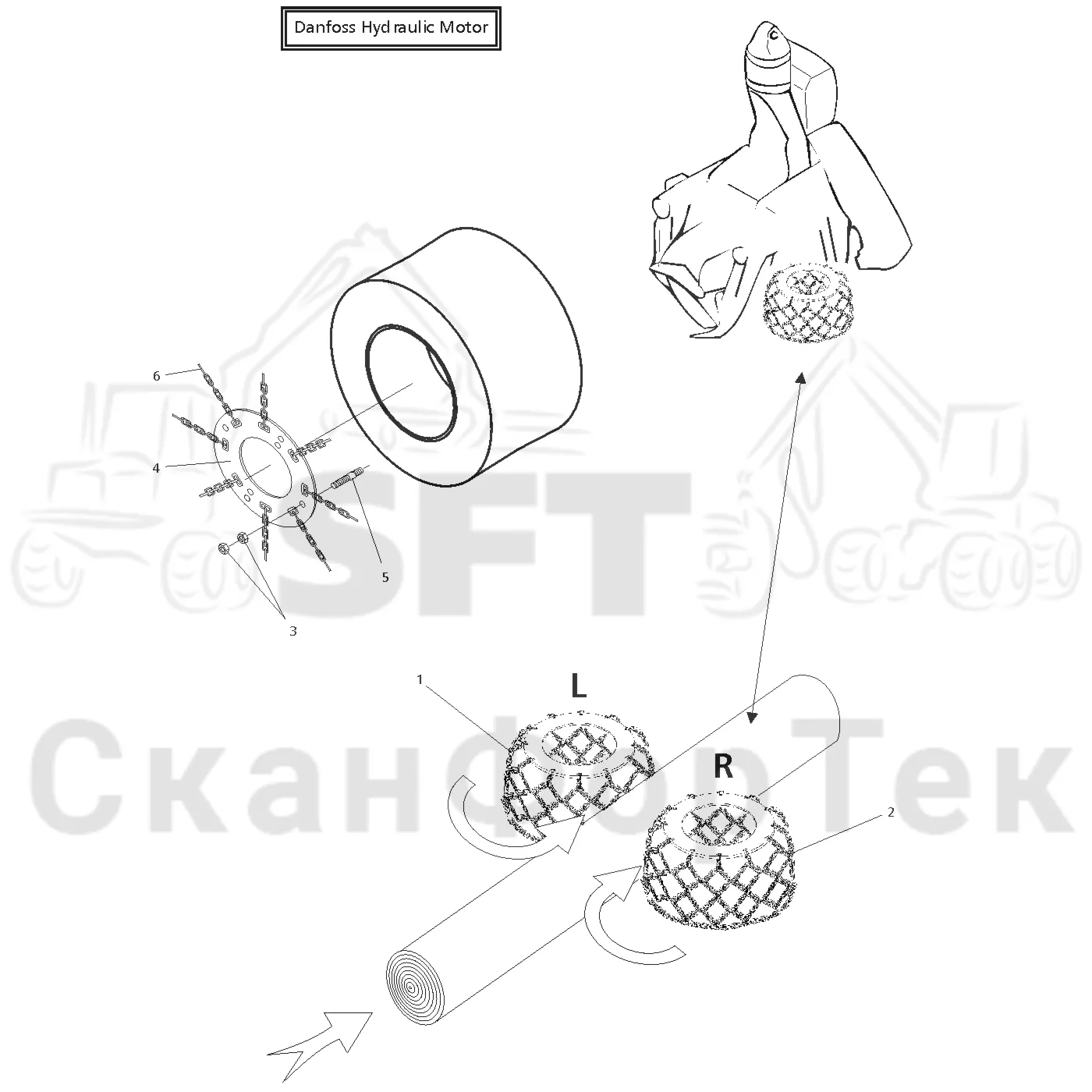 Схема: Valmet / Головки лесозаготовительной машины / Valmet 960 / Valmet 960 / Каталог запасных частей / Valmet 960 / Подача / Запасные части подающего ролика / Iaoaieci iaoy?aiey, ono?ienoai caueou io i?ineaeucuaaiey