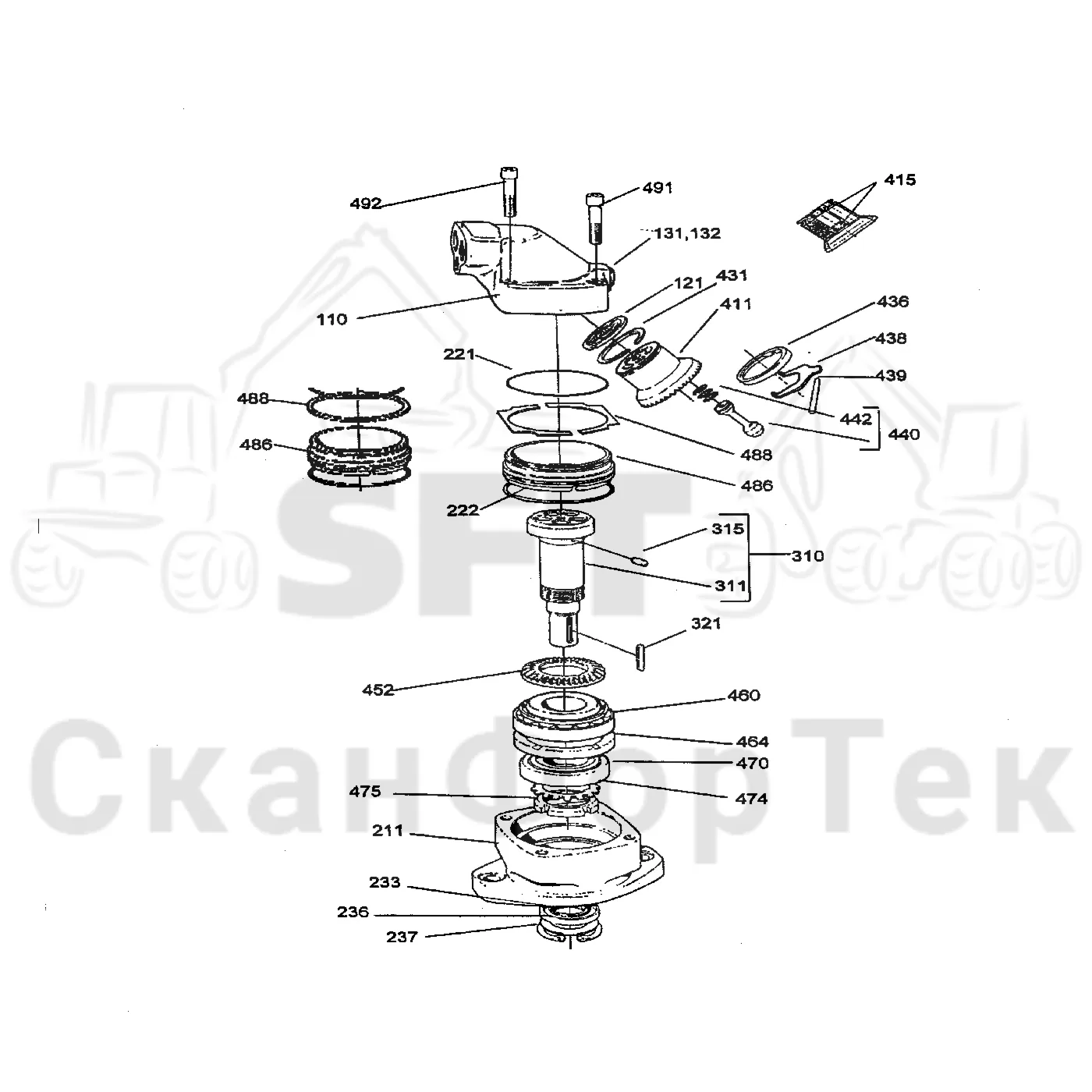 Схема: Valmet / Лесозаготовительные машины / Valmet 921 / Valmet 921 Ch -13270 / Valmet 921 Ch -13270 / Каталог запасных частей / Лесозаготовительное оборудование / Головка лесозаготовительной машины / Valmet 960 / Каталог запасных частей / Valmet 960 / Резка / Цилиндр устройства резки / Гидравлическое устройство резки, шасси