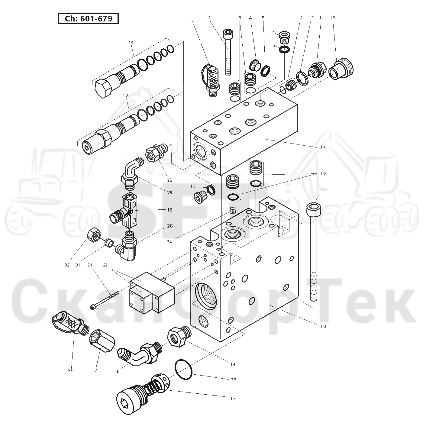 Схема: Valmet / Лесозаготовительные машины / Valmet 921 / Valmet 921 Ch -13270 / Valmet 921 Ch -13270 / Каталог запасных частей / Лесозаготовительное оборудование / Головка лесозаготовительной машины / Valmet 960 / Каталог запасных частей / Valmet 960 / Гидравлический клапан / Впускной-выпускной клапан / Eeaiai, aione auione, 601-679