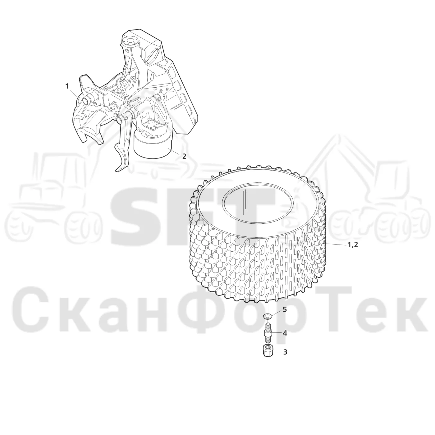 Схема: Valmet / Лесозаготовительные машины / Valmet 921.1 / Valmet 921.1 Ch. -113530 / Valmet 921.1 Ch. -113530 / Каталог запасных частей / Лесозаготовительное оборудование / Головка лесозаготовительной машины / Valmet 965 S2 / Valmet 965 / Каталог запасных частей / Подача / Подающий ролик / Подающие ролики, Mense
