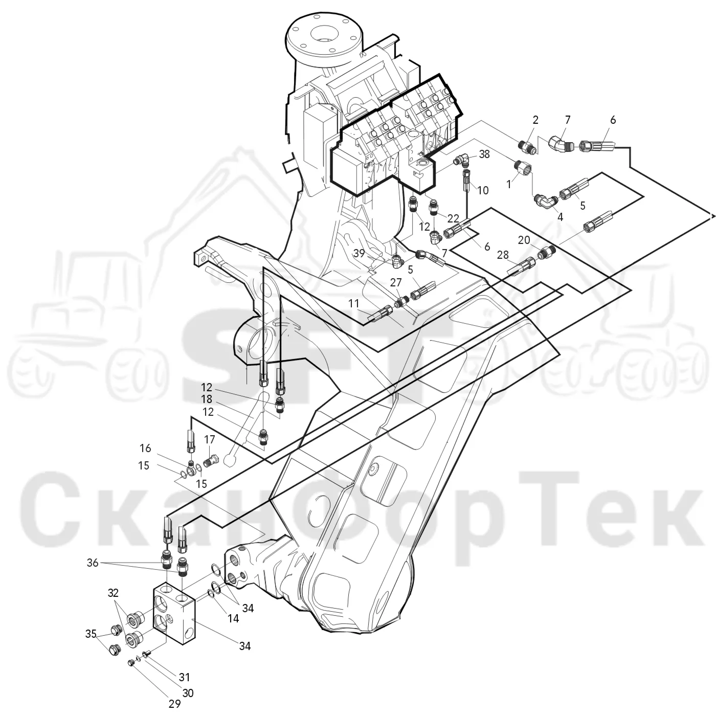 Схема: Valmet / Лесозаготовительные машины / Valmet 921.1 / Valmet 921.1   Ch. 113531- / Valmet 921.1   Ch. 113531- / Каталог запасных частей / Лесозаготовительное оборудование / Головка лесозаготовительной машины / Valmet 965 S2 / Valmet 965 / Каталог запасных частей / Резка / Гидравлическое устройство резки / Промывка электро-гидравлического устройства резки