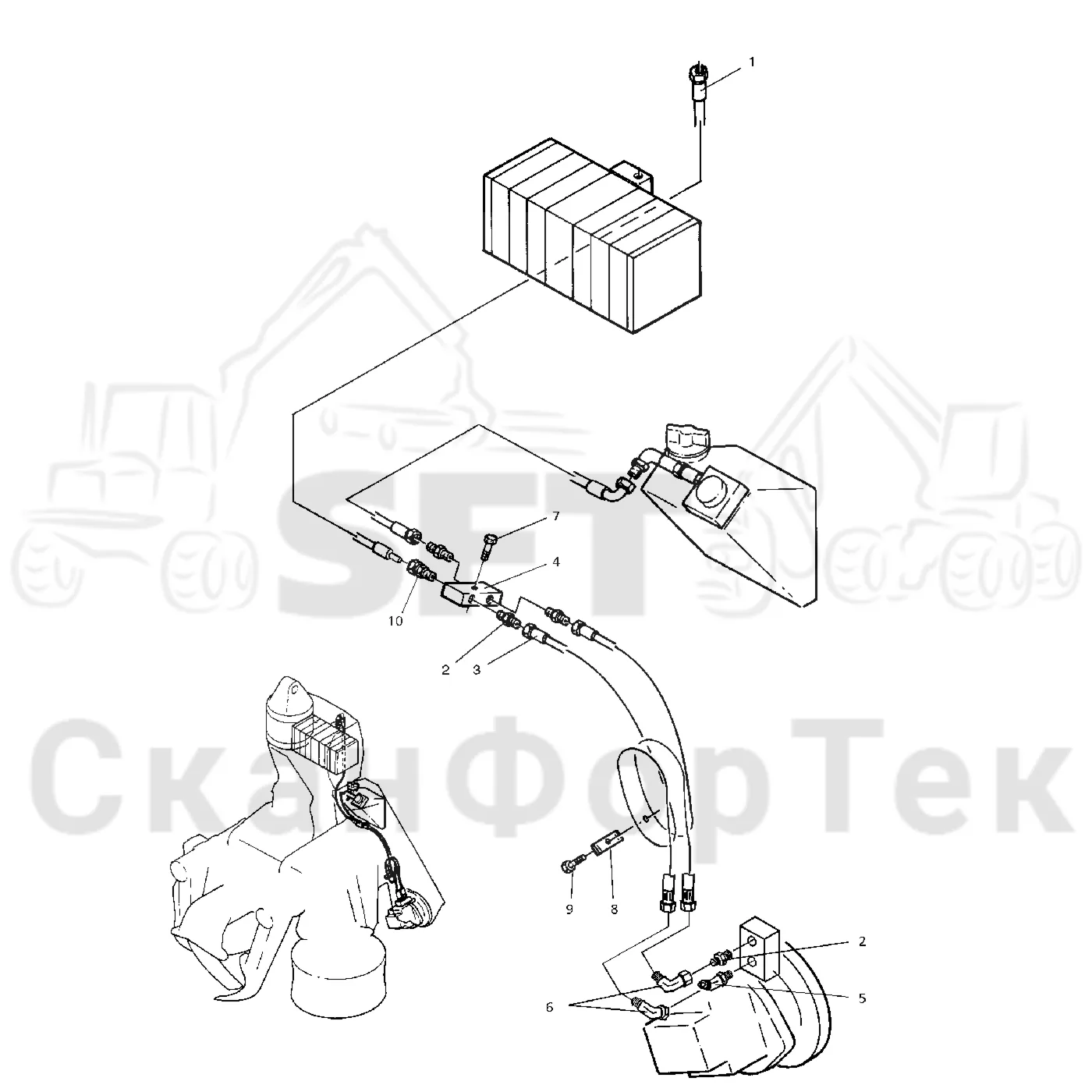 Схема: Valmet / Головки лесозаготовительной машины / Valmet 965 S2 / Valmet 965 S2 / Valmet 965 / Каталог запасных частей / Резка / Натяжитель цепи / Гидравлический автоматический натяжитель цепи