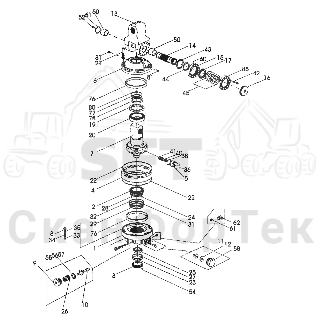 Схема: Valmet / Головки лесозаготовительной машины / Valmet 965 S2 / Valmet 965 S2 / Valmet 965 / Каталог запасных частей / Поворотные устройства и звенья / Поворотное устройство / Поворотное устройство BBR-15 HD