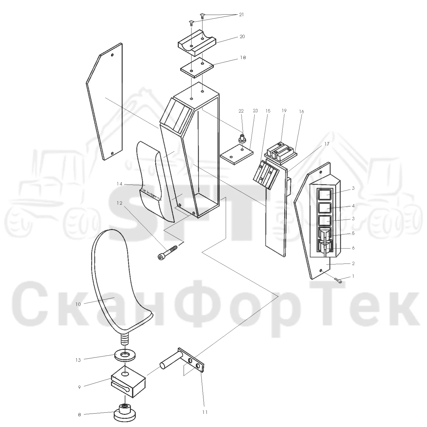 Схема: Valmet / Головки лесозаготовительной машины / Valmet 945 S2 / Valmet 945 S2 / Каталог запасных частей / Valmet 945 S2 / шасси / Ручка манипулятора левая Vмм1000