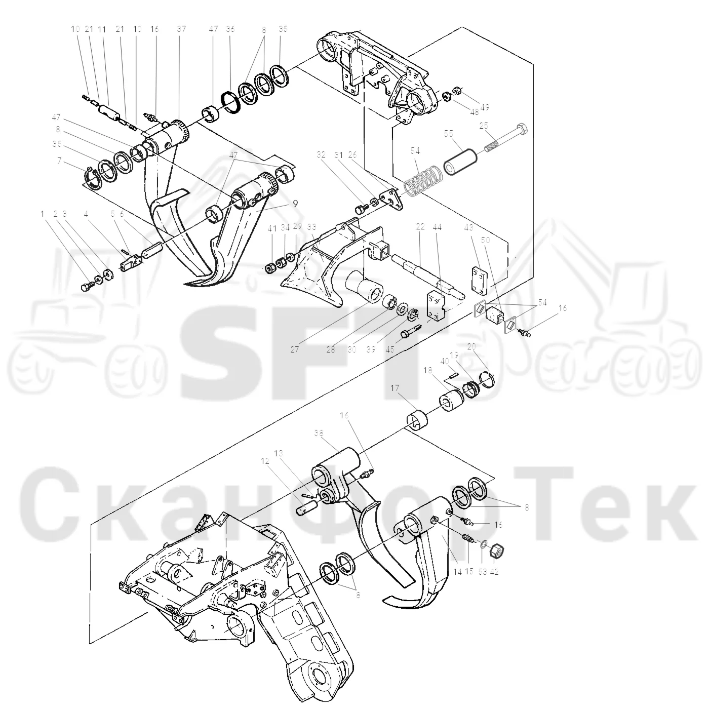 Схема: Valmet / Головки лесозаготовительной машины / Valmet 965 BR / Valmet 965 BR / Каталог запасных частей / Valmet 965 BR / Обрезка сучьев / Сучкорезный нож / Сучкорезные ножи на шасси 33