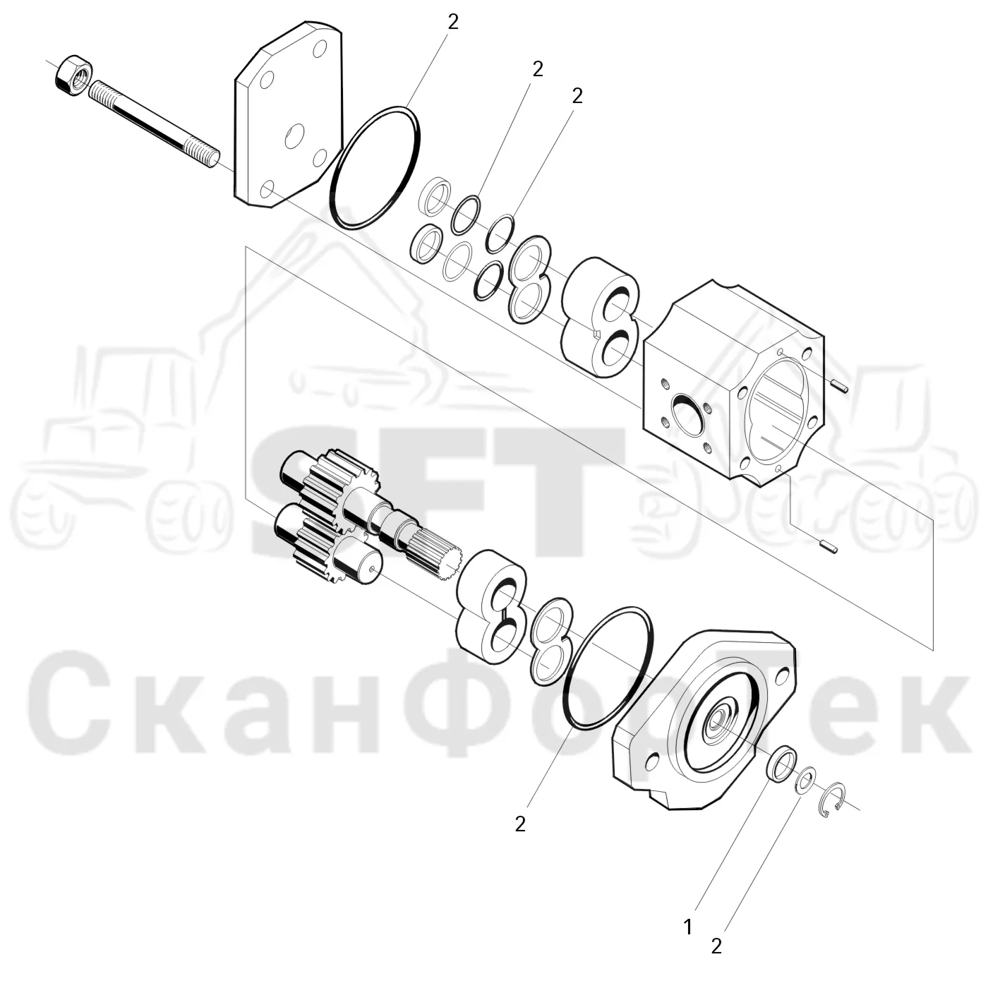 Схема: Komatsu / Лесозаготовительные машины / 951 S/N 9510004367- / Каталог запасных частей / Лесозаготовительное оборудование / Головка лесозаготовительной машины / 370E / Каталог запасных частей / Резка / Cutting unit topsaw / Запасные части гидравлического мотора