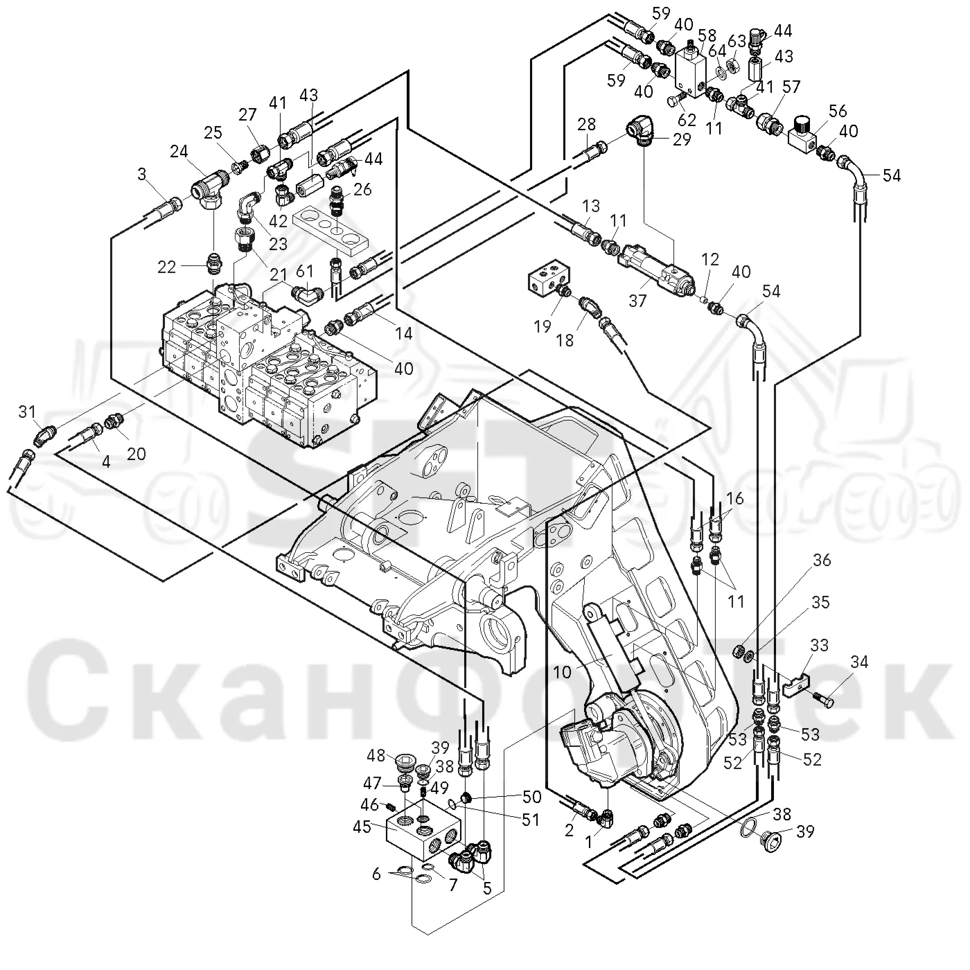 Схема: Valmet / Головки лесозаготовительной машины / Valmet 965 BR / Valmet 965 BR / Каталог запасных частей / Valmet 965 BR / Резка / Гидравлическое устройство резки / Cutting unit hydraulics Voac 34-