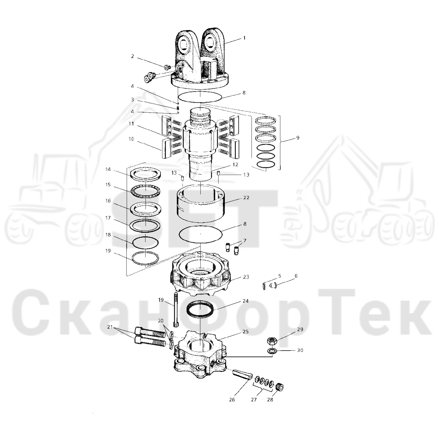 Схема: Valmet / Головки лесозаготовительной машины / Valmet 965 BR / Valmet 965 BR / Каталог запасных частей / Valmet 965 BR / Поворотные устройства и звенья / Поворотное устройство / Поворотное устройство AV 12S