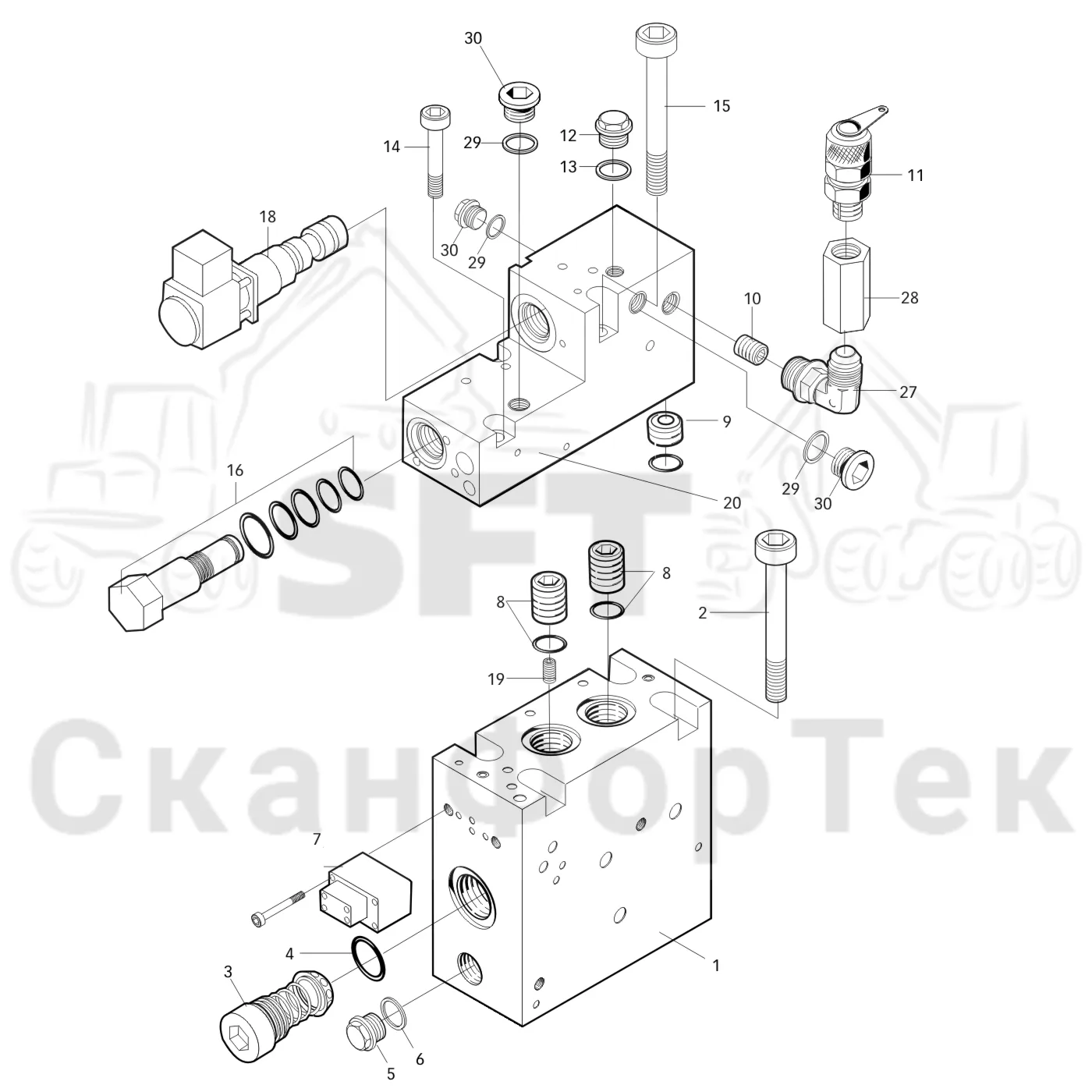 Схема: Valmet / Головки лесозаготовительной машины / Valmet 965 BR / Valmet 965 BR / Каталог запасных частей / Valmet 965 BR / Гидравлический клапан / Впускной-выпускной клапан / Впускной-выпускной клапан 34-