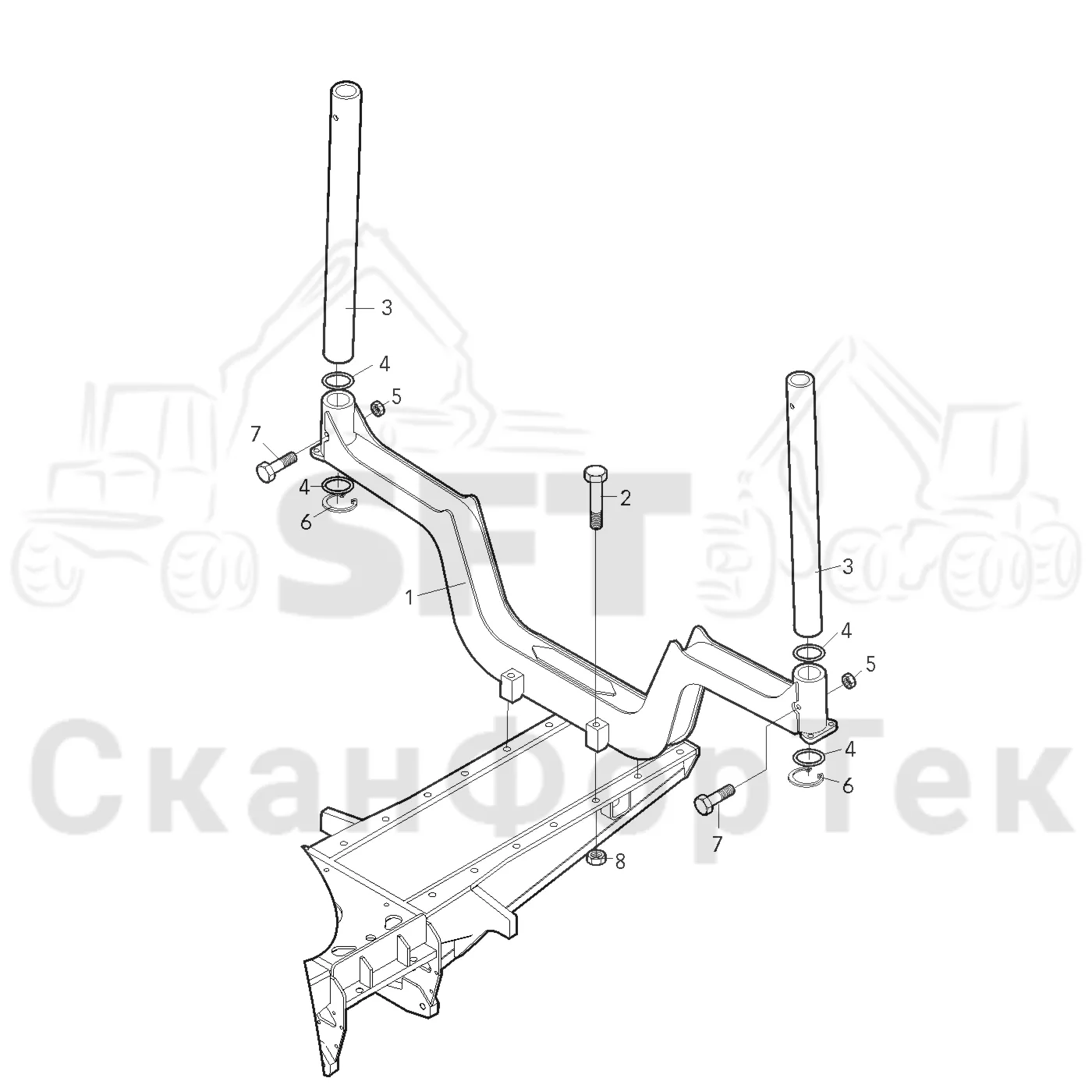 Схема: Valmet / Лесозаготовительные машины / Valmet 801 c / Valmet 801c Ch 11800- / Valmet 801c Ch 11800- / Каталог запасных частей / шасси / Зона погрузки / Коники и опора / Коники crossload