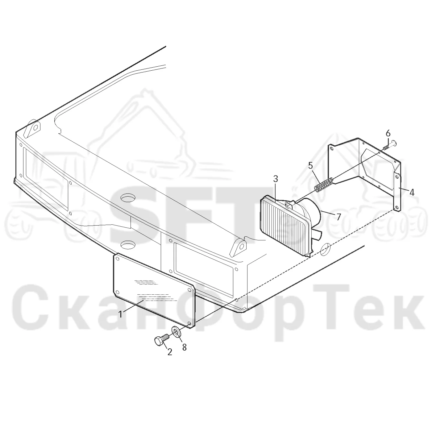 Схема: Valmet / Лесозаготовительные машины / Valmet 801 c / Valmet 801c Ch 11800- / Valmet 801c Ch 11800- / Каталог запасных частей / шасси / Электрический Оборудование / Освещение дороги / Переднее освещение