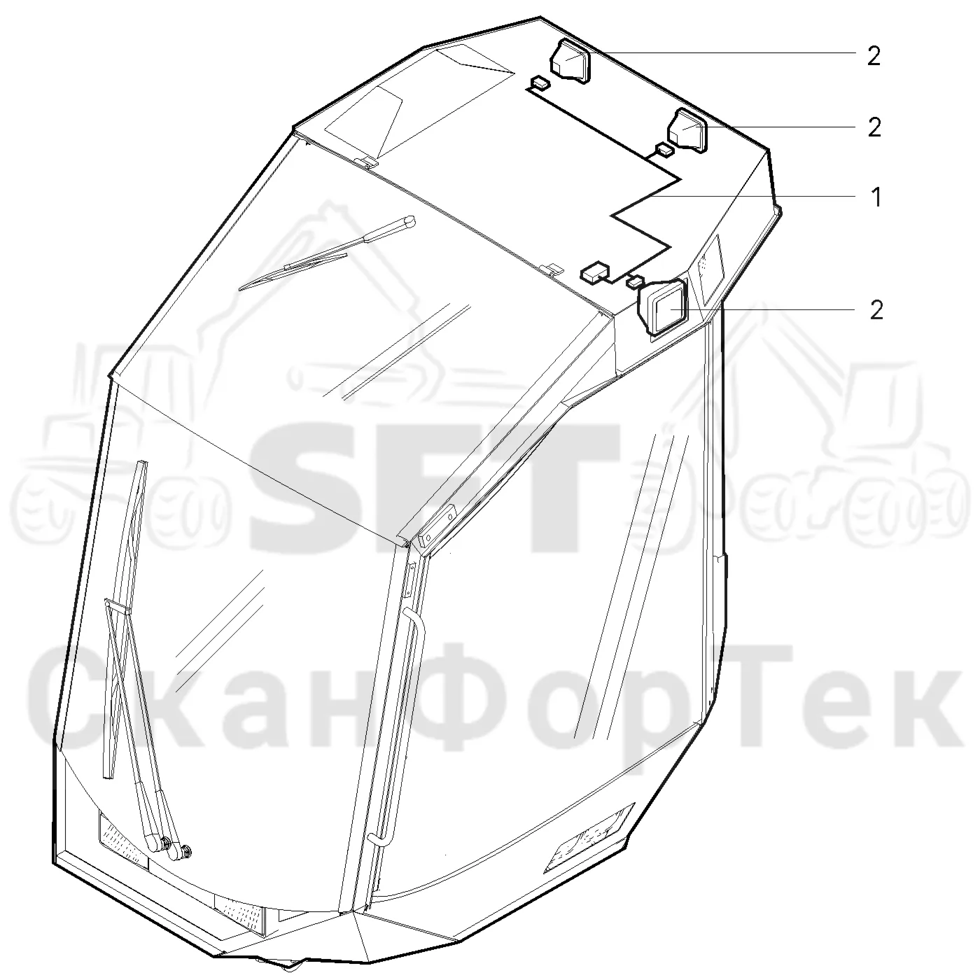 Схема: Valmet / Лесозаготовительные машины / Valmet 901.3 / Valmet 901.3 Ch -311190 / Valmet 901.3 Ch -311190 / Каталог запасных частей / Кабина / Кабина / Рабочие лампы, галогеновые / Рабочие лампы, галогеновые, телескопический кран