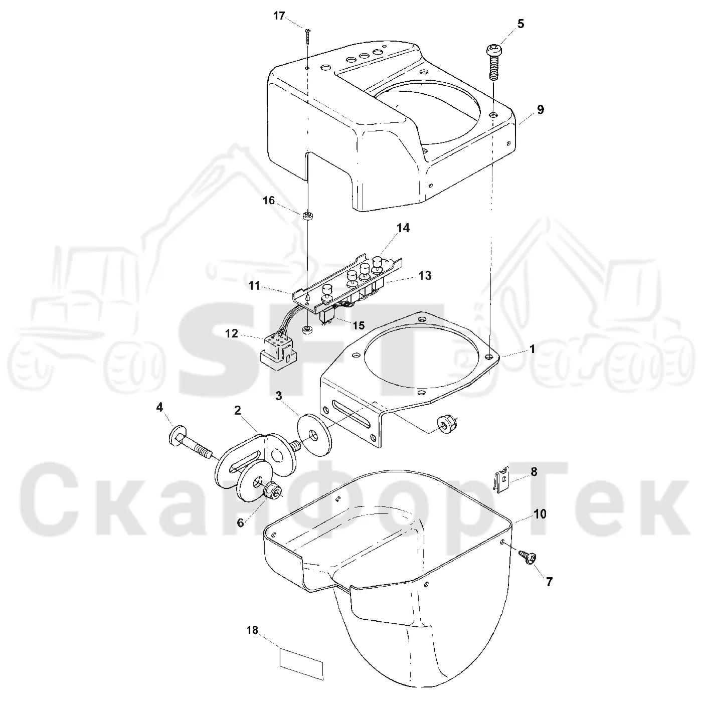 Схема: Valmet / Лесозаготовительные машины / Valmet 901.2 / Valmet 901.2 Ch. -211060 / Valmet 901.2 Ch. -211060 / Каталог запасных частей / Система управления / Регулятор / Рычаги электрооборудования / Блок рычага, запчасть