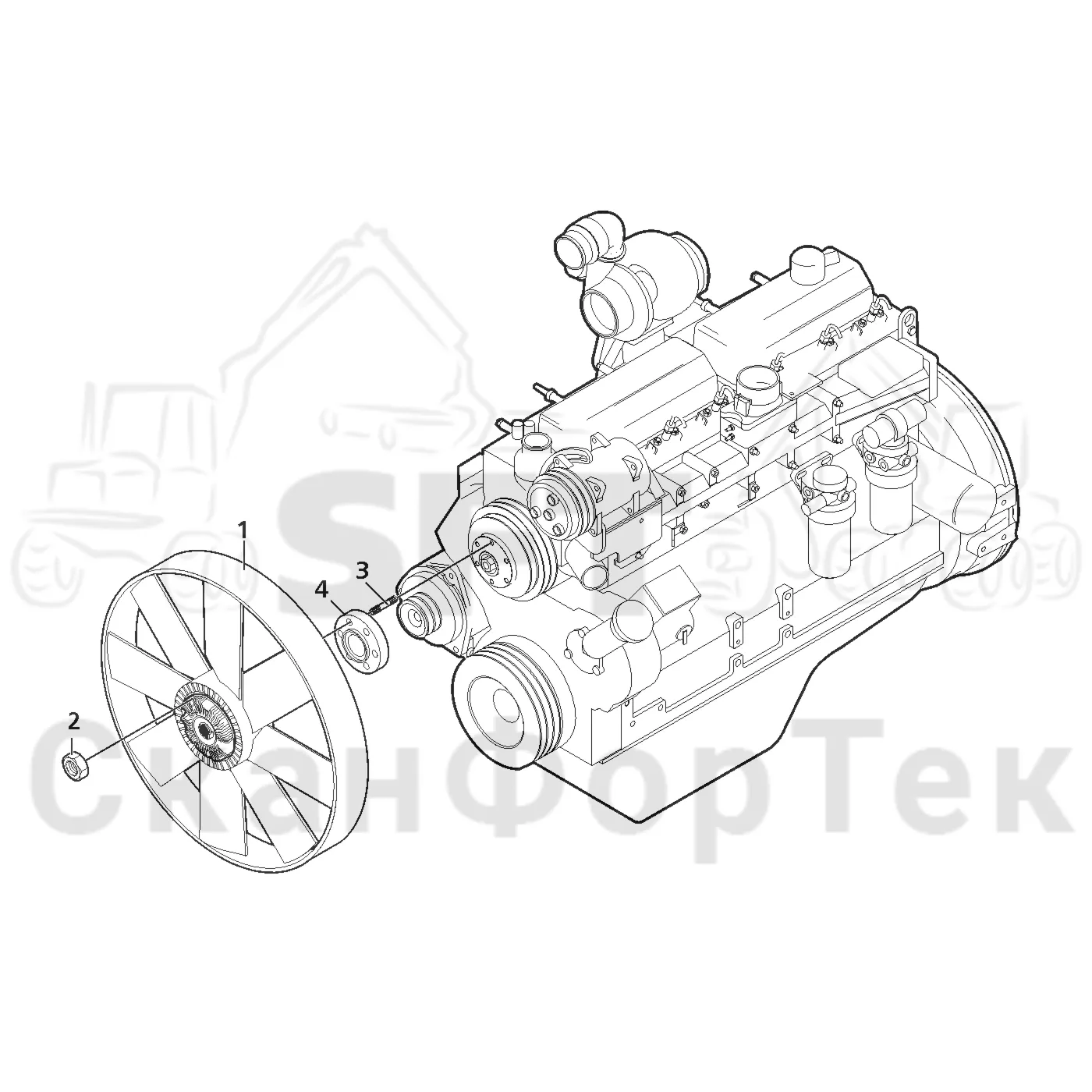 Схема: Valmet / Лесозаготовительные машины / Valmet 801 c / Valmet 801c Ch 11800- / Valmet 801c Ch 11800- / Каталог запасных частей / Двигатель / Система охлаждения / Вентилятор / Вентилятор Visco