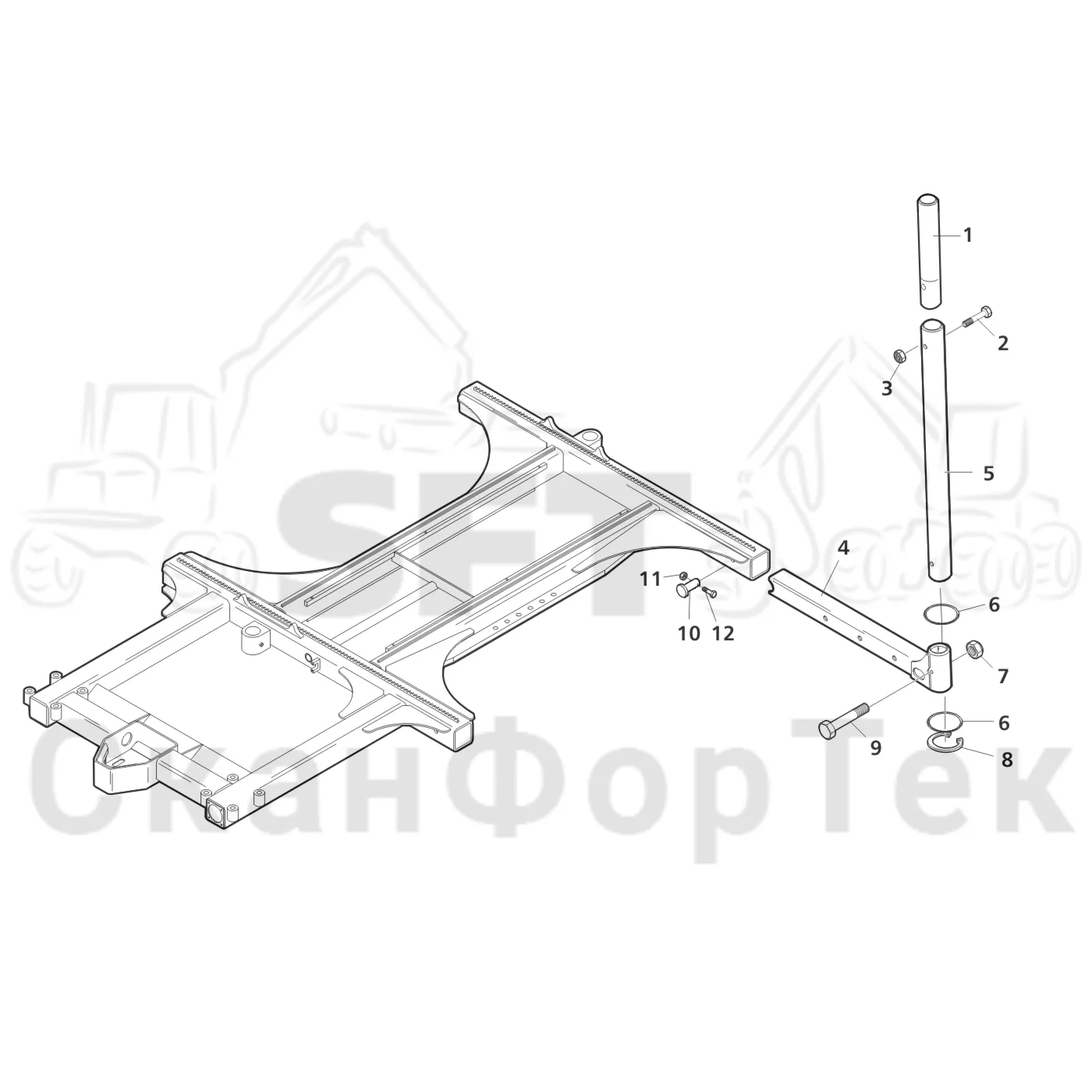 Схема: Valmet / Лесозаготовительные машины / Valmet 801 c / Valmet 801c Ch 11800- / Valmet 801c Ch 11800- / Каталог запасных частей / шасси / Зона погрузки / Коники и опора / ????????, ???????????? ??? ???????? ? ???????????? ????????