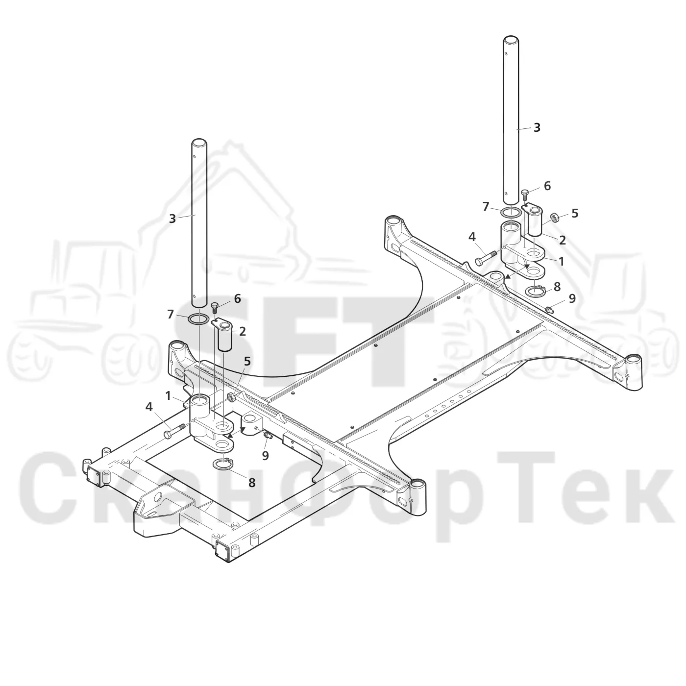 Схема: Valmet / Лесозаготовительные машины / Valmet 801 c / Valmet 801c Ch 11800- / Valmet 801c Ch 11800- / Каталог запасных частей / шасси / Зона погрузки / Коники и опора / Разделительные стойки