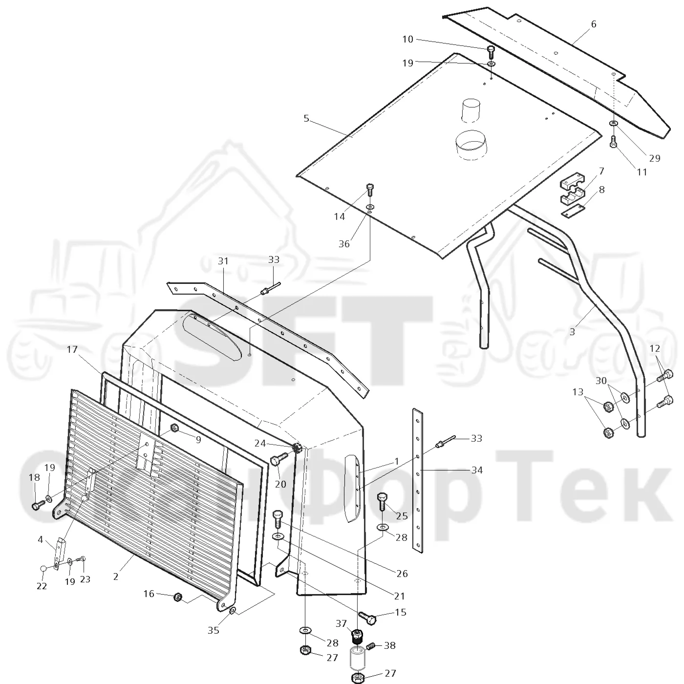 Схема: Valmet / Форвардер / Valmet 830 / Valmet 830 / Каталог запасных частей / шасси / Капоты и крышки / Капот двигателя Крышка