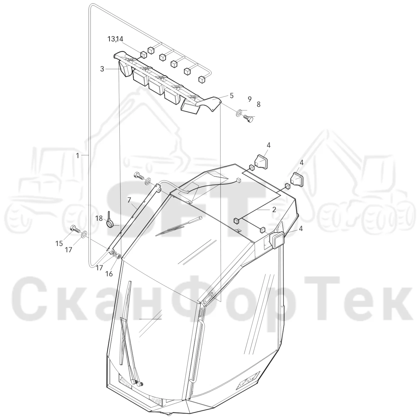Схема: Valmet / Лесозаготовительные машины / Valmet 801 c / Valmet 801c Ch 11800- / Valmet 801c Ch 11800- / Каталог запасных частей / Кабина / Кабина / Рабочие лампы, галогеновые / Рабочие лампы, галогеновые