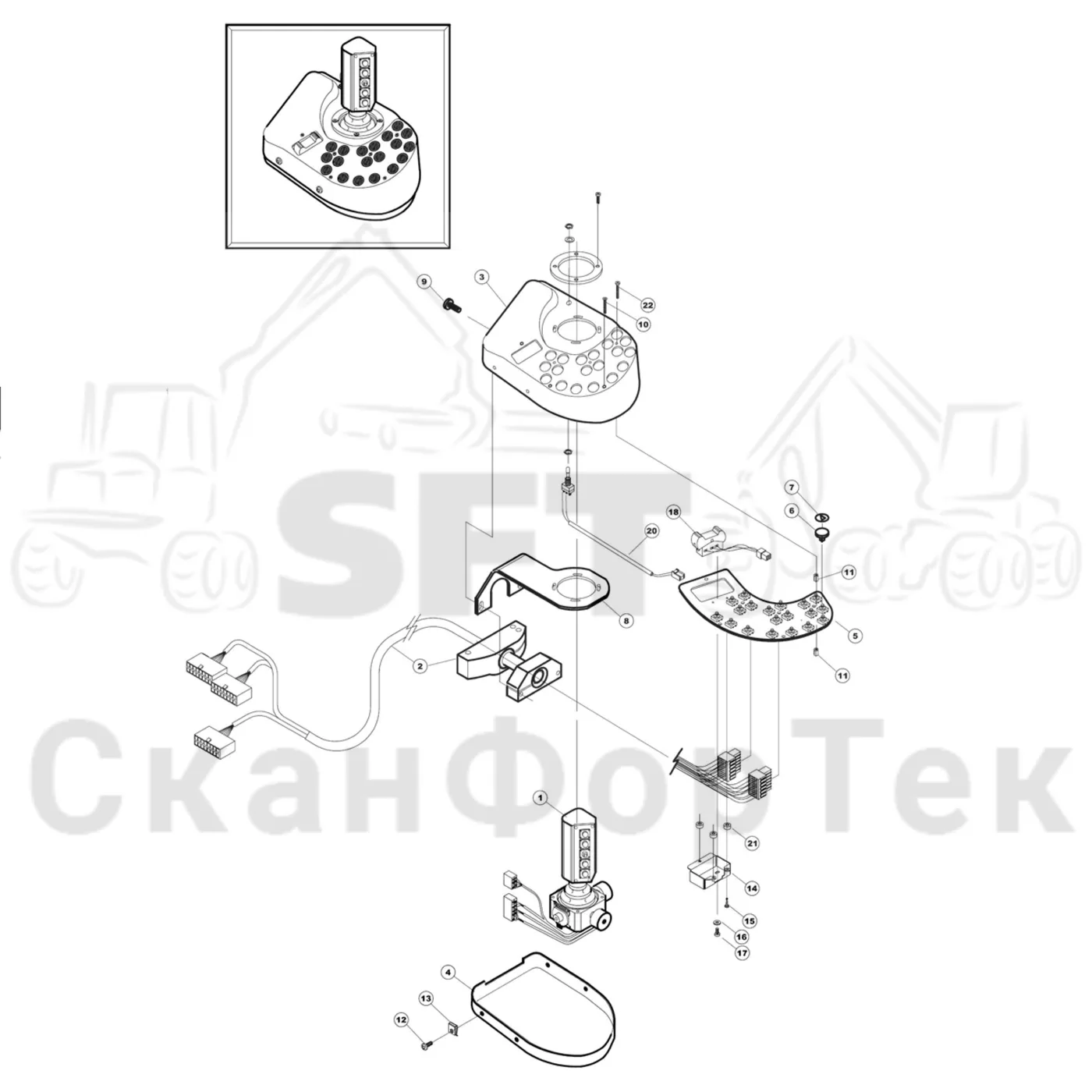 Схема: Valmet / Лесозаготовительные машины / Valmet 801 c / Valmet 801c Ch 11800- / Valmet 801c Ch 11800- / Каталог запасных частей / Система управления / Регулятор / Электрический набор Малогабаритные рычаги / Рычаги управления правый
