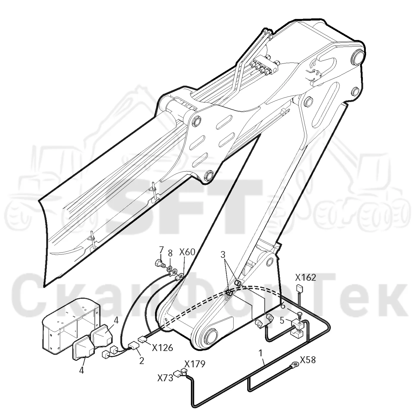 Схема: Valmet / Лесозаготовительные машины / Valmet 801 c / Valmet 801c Ch 11800- / Valmet 801c Ch 11800- / Каталог запасных частей / Подъемный кран / Комплект электрооборудования / Рабочие лампы / Рабочие лампы, галогеновые