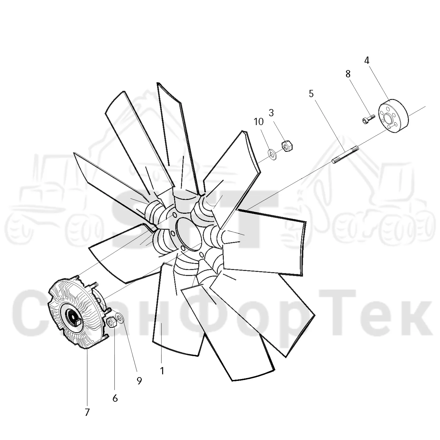 Схема: Valmet / Форвардер / Valmet 840.2 / Valmet 840.2 Ch. -211120 / Valmet 840.2 Ch. -211120 / Каталог запасных частей / Оборудование захвата / Захват / Valmet 901.2 Ch. -211060 / Каталог запасных частей / Двигатель / Система охлаждения / Вентилятор / Вентилятор Visco